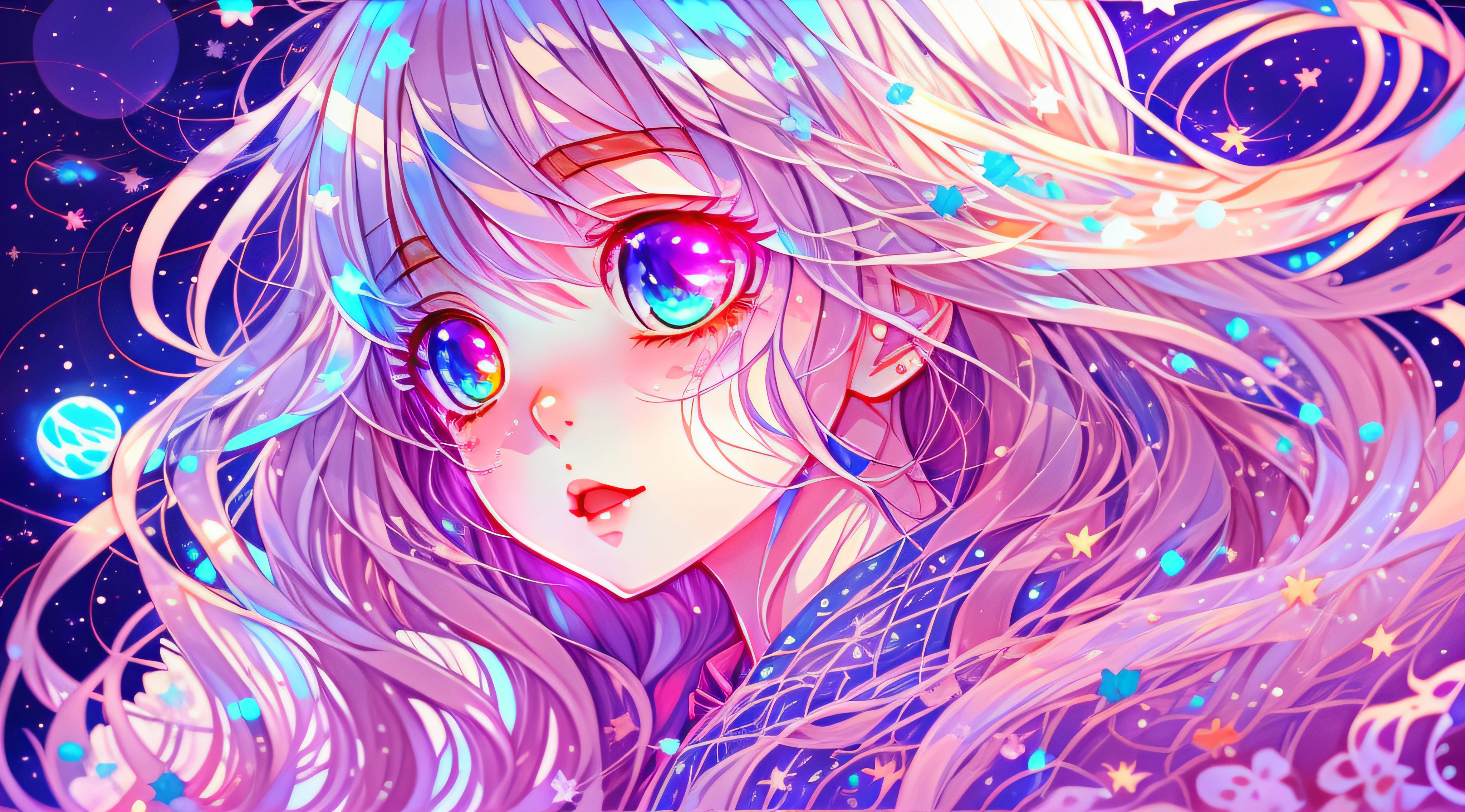 Anime girl with long hair and blue eyes wavy, anime girl with cosmic hair, Digital art on Pixiv, A beautiful artwork illustration, Cute detailed digital art, Beautiful anime artwork, Anime fantasy illustration, Detailed digital anime art, Soft anime illustration, pixiv contest winner, Loish et WLOP, Beautiful anime art, beautiful anime art style