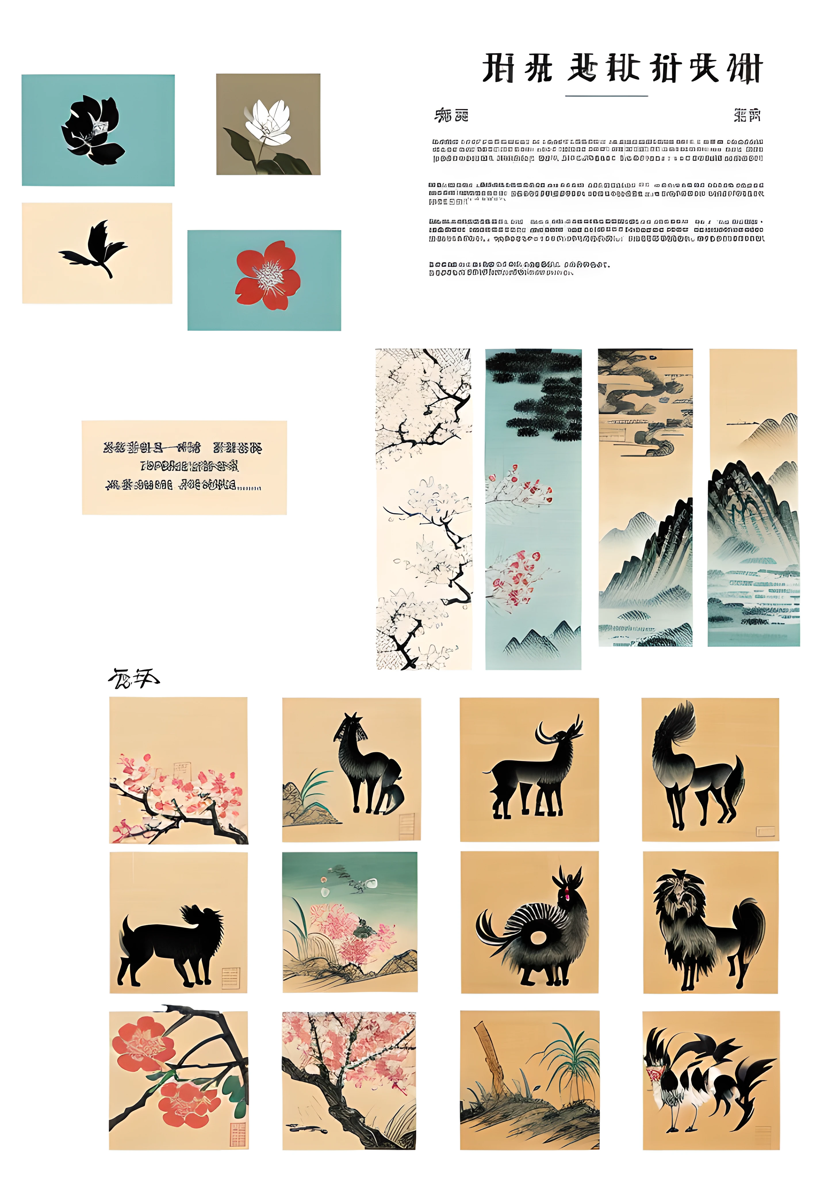 Close-up on the page,There are a bunch of pictures on it, ancient china art style, Chinese painting style, Traditional Chinese art, inspired by Yun-Fei Ji, Chinese style painting, Chinese art, Traditional Chinese Ink Painting, inspired by Park Hua, inspired by Xia Gui, Traditional Chinese painting, with ancient chinese aesthetic, art illustration, inspired by Wang Mian