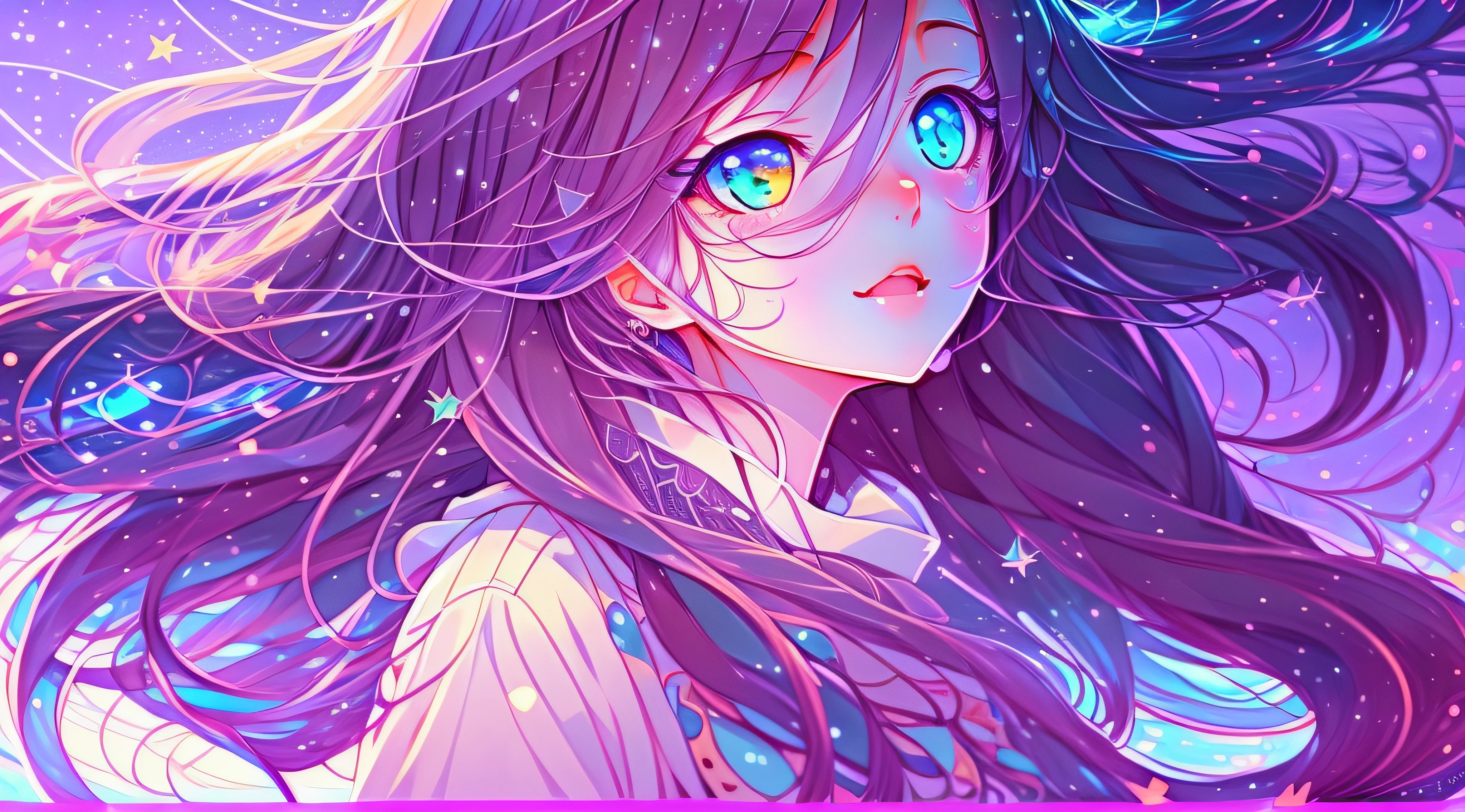 Anime girl with long hair and blue eyes in waves, anime girl with cosmic hair, Digital art on Pixiv, A beautiful artwork illustration, Cute detailed digital art, Beautiful anime artwork, Anime fantasy illustration, Detailed digital anime art, Soft anime illustration, pixiv contest winner, Loish et WLOP, Beautiful anime art, beautiful anime art style