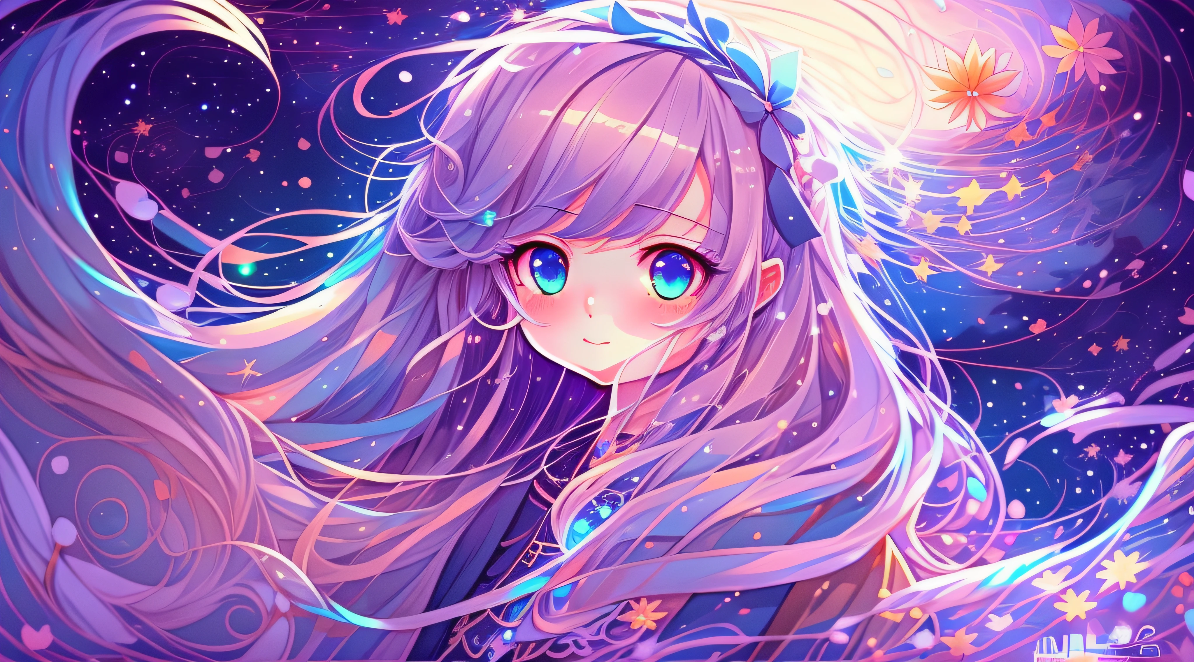 Anime girl with long hair and blue eyes in waves, anime girl with cosmic hair, Digital art on Pixiv, A beautiful artwork illustration, Cute detailed digital art, Beautiful anime artwork, Anime fantasy illustration, Detailed digital anime art, Soft anime illustration, pixiv contest winner, Loish et WLOP, Beautiful anime art, beautiful anime art style
