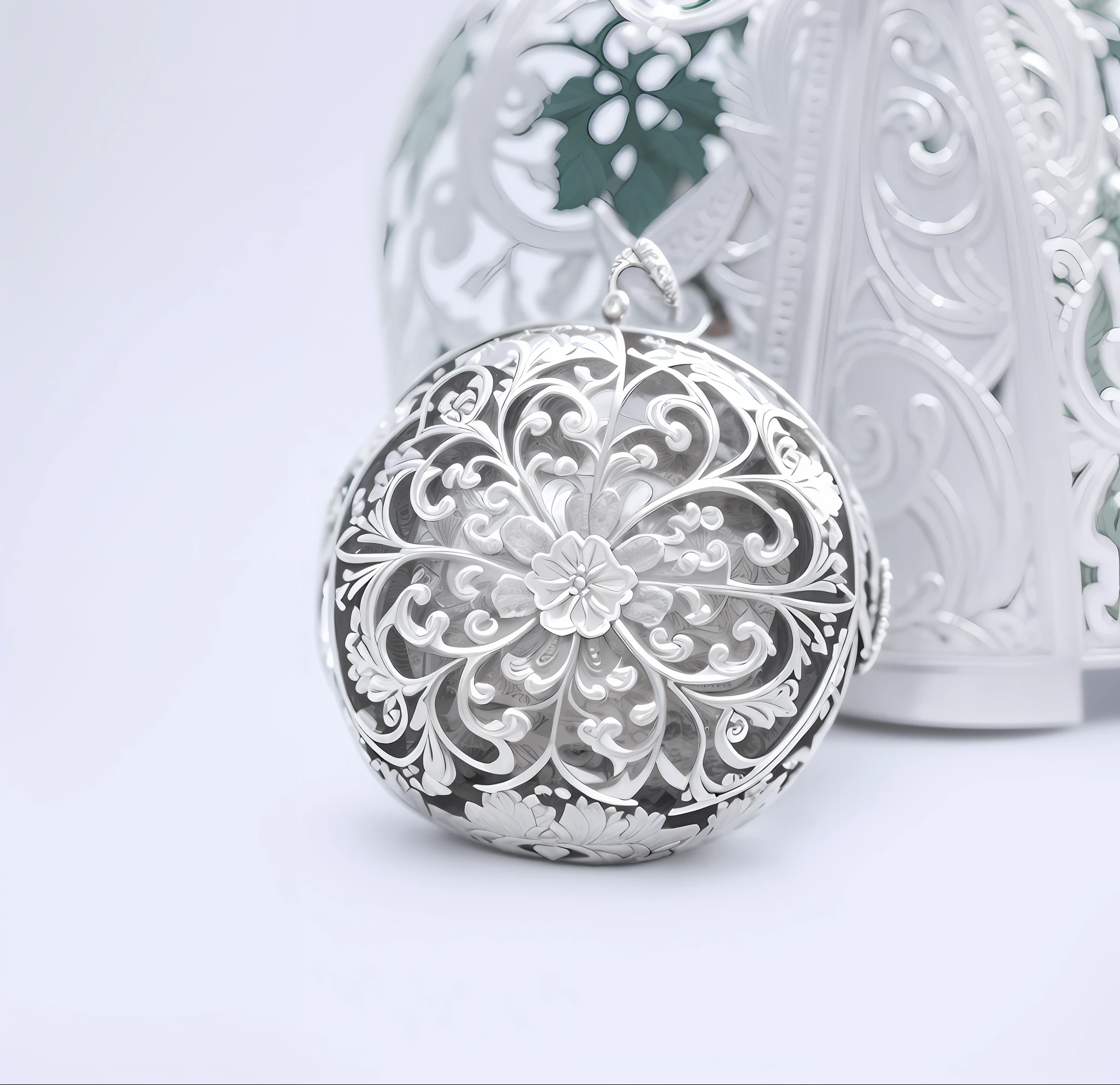 There is a silver Locke，There is a sunflower on it, silver filigree, Detailed filigree, silver filigree details, filigran intricate details, Complex filigree, filigree, intricate filagree, Heavy filigree, photo 85mm, silver very ornate jewelry, ornate floral, Filigree jewelry, with intricate detail, with intricate detail
