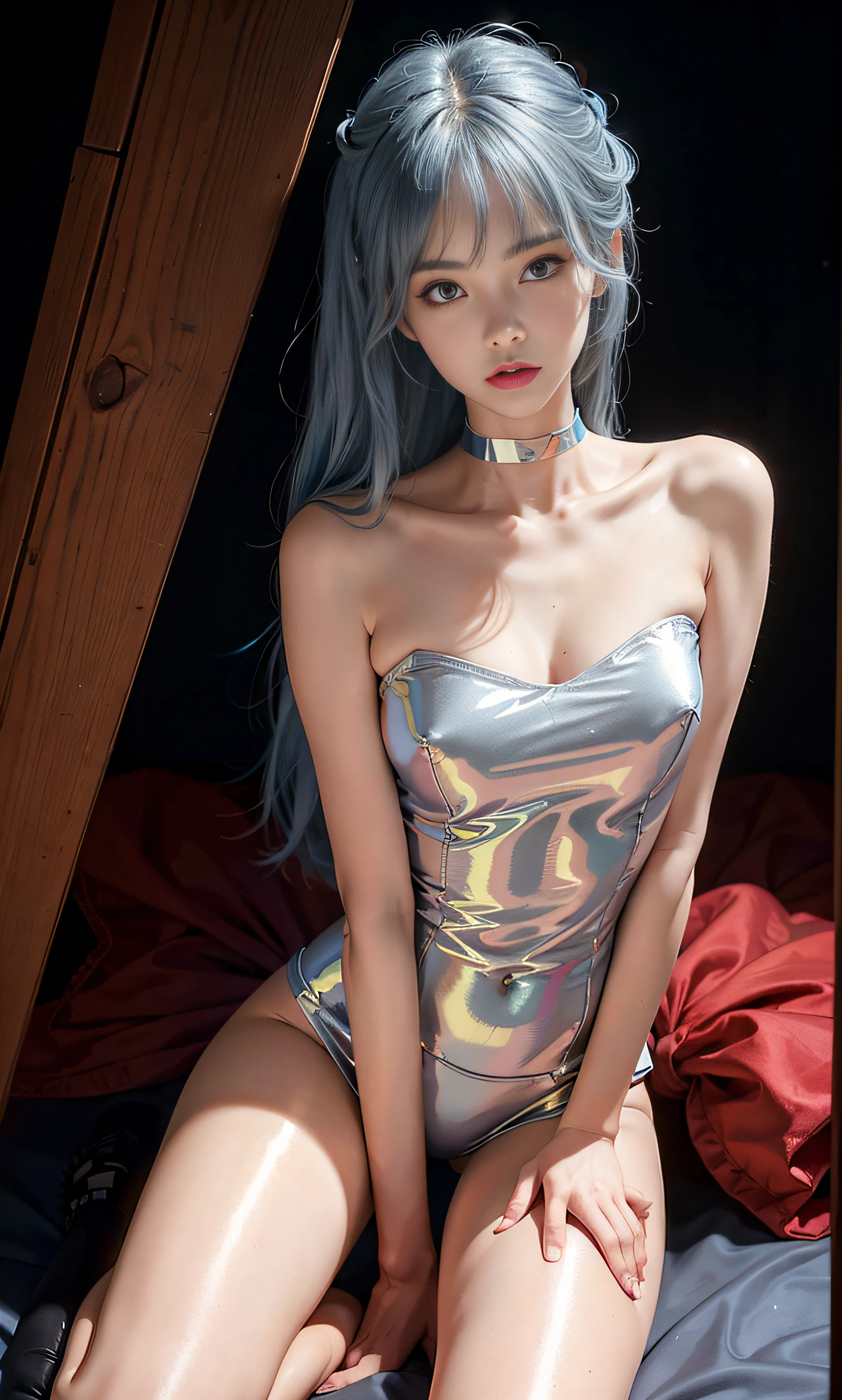Full body portrait,Solo,flat lay,Shin Evangelion,ayanami rei,Long legs,((((pantyless)))),moisty,((((Bare legged)))),(shiny skins, perspired:1.4),Delicate face,lightblue hair,Red eyes,largeeyes,best qualtiy,8K,extreme hight detail,Extremely beautiful eyes,Clean and perfect face,Detailed portrayal of the face,Detailed portrayal of facial features,Describe the role in detail,Detail portrayal of hair,full bodyesbian,Detailed depiction of the body,Details thighs,Details Mavericks,Detailed engraving of the picture section,Perfect face,The ultimate arm,Detail portrayal of hair,Highest accuracy, Precise and perfect human body structure,Moisturizes skin,hyper HD,Hyper-detailing,
