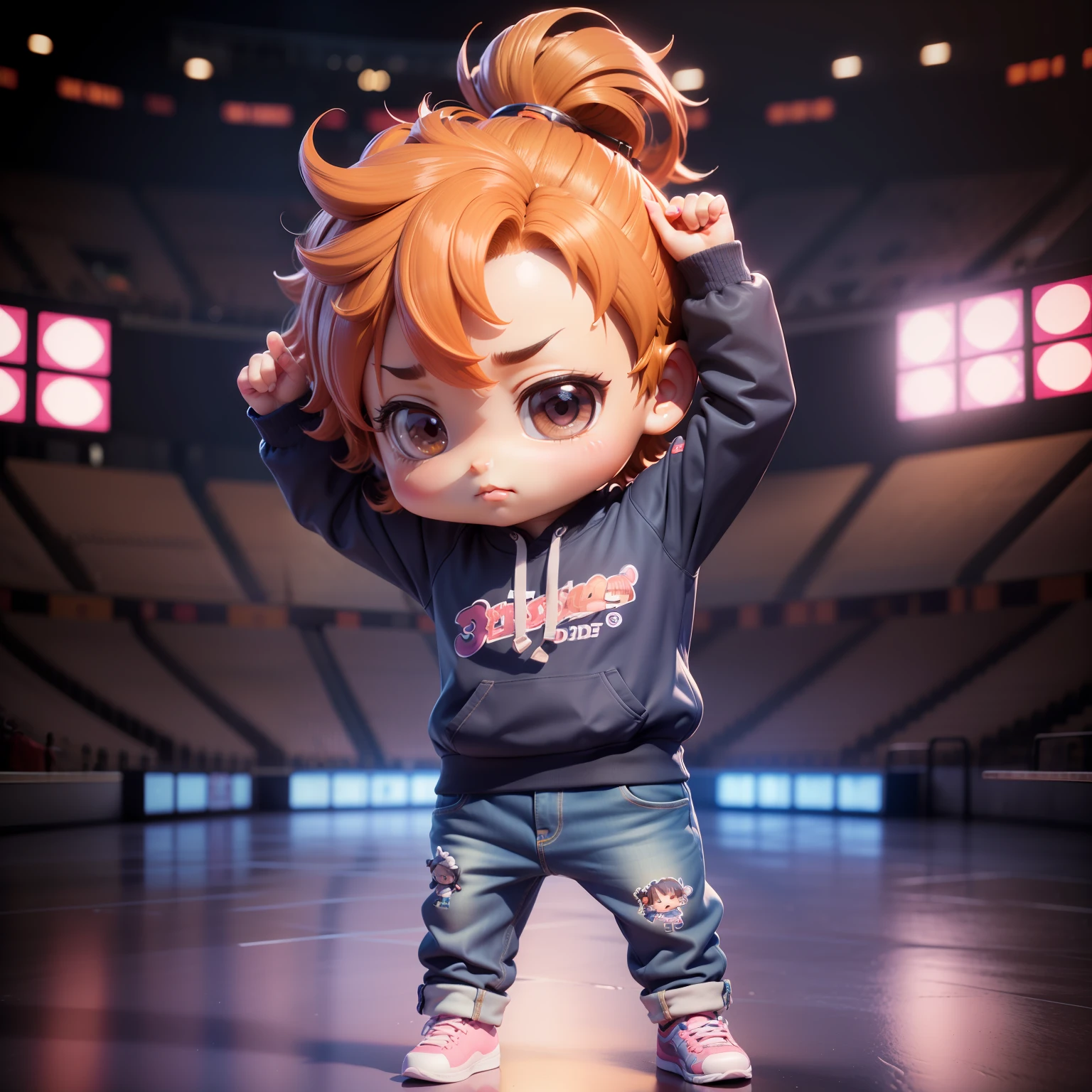 (((Chibi 3D))),Very cute and beautiful chibi anime, Man with a chilly punch perm,Wearing a stadium jumper,Wearing jeans of dabo dabo,Miniature background, Full body, Dancing, Highly detailed face and eyes, Clearly outlined, Solo,Chibi 3D.