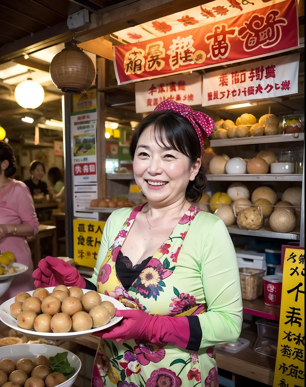 In a quaint Japan neighborhood, Bustling and bustling stalls catch the eye of passers-by. Plump 50-year-old mature woman、Burst breasts, Show cleavage, Wearing an old apron、Wearing old mittens、Giant Tanaka, Thick and energetic octopus ball bender, Who seems to have stepped straight into a heartwarming movie.With her warm smile and glowing eyes, Tanaka exudes an aura of friendliness and charm, Attract customers like a magnet. Her stall, Decorated with colorful lanterns, Unleash the enchanting aroma of freshly made octopus balls, Floating in the air、Entice hungry patrons from all over the world.
Tanaka's Apron, Decorated with cheerful octopus prints、Burst breasts, Show cleavage, While she deftly moves around the small cooking station, She effortlessly flips takoyaki balls on metal skewers, A true maestro at work. Burning sounds and rhythmic sounds of metal、Become a captivating symphony that complements the lively chatter of customers and friends、Greatly pleases her young audience. She shares the history of the neighborhood and the secret stories behind her legendary sources, Bringing joy and laughter to men and women of all ages.When dusk subsides, Lanterns come to life, casting a warm glow upon the scene. Tanaka's food stall becomes a community-based base, Locals々Gatherings of、Share your story、Where to make memories. A stranger makes friends with a plate of octopus balls, And the sounds of laughter and happiness fill the air.
Her kindness is、Beyond the food she provides; Spread her love and compassion to the neighborhood. She is a darling, The true embodiment of the concept of Japan hospitality, A place where hospitality and sincere compassion for others shine、Burst breasts, Show cleavage,