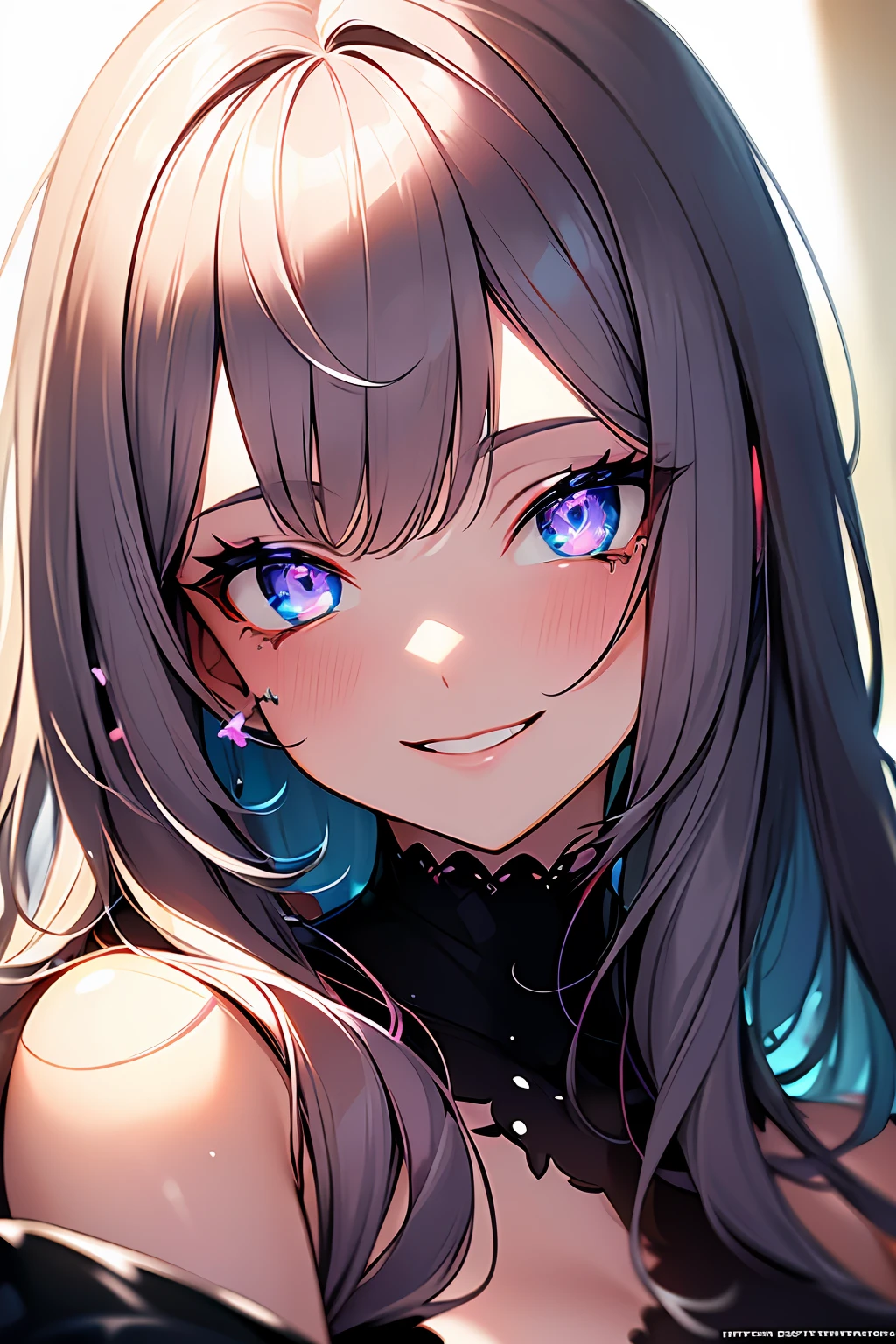 (Masterpiece:1.2), best quality, (illustration:1.2), (ultra-detailed),Eye focus,(Masterfully crafted Glow, pink lens flare), (Cinematic background), hyper details, (delicate detailed), (intricate details), octane render, hdr, (hyperdetailed:1.15), (soft light:1.2), 1girl, beautiful girl, ultra detailed eyes, mature, plump, thick, rainbow painting drops,(supermodel:1.3), paint teardrops, woman made up from paint, entirely paint, splat, splash, indoors, (bioluminescent hair:1.1),(glowing eyes), ((makeup)),(Cinematic masterpiece), fierce, powerful, splashes of colour absolutely eye-catching, (Cinematic headlight), ((caustic)), dynamic angle, beautiful detailed glow, ambient occlusion, ambient light, raytraced reflections,(best illumination, an extremely delicate and beautiful), ((cinematic light)), (soft:2),(exhilarating smile:1.5), kawaii, euphoric,