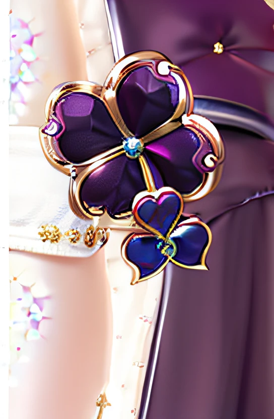 Purple and gold brooch,There are four hearts on it, author:Lucette Barker, four-leaf clover, lux, trick, author:Ulrika Pasch, author:Lucia Pecca, author:Lisa Mirroy, Middle Metaverse, Clover, van cleef & arpels style, sober, 2 0 1 8, card art, 2018, patrick