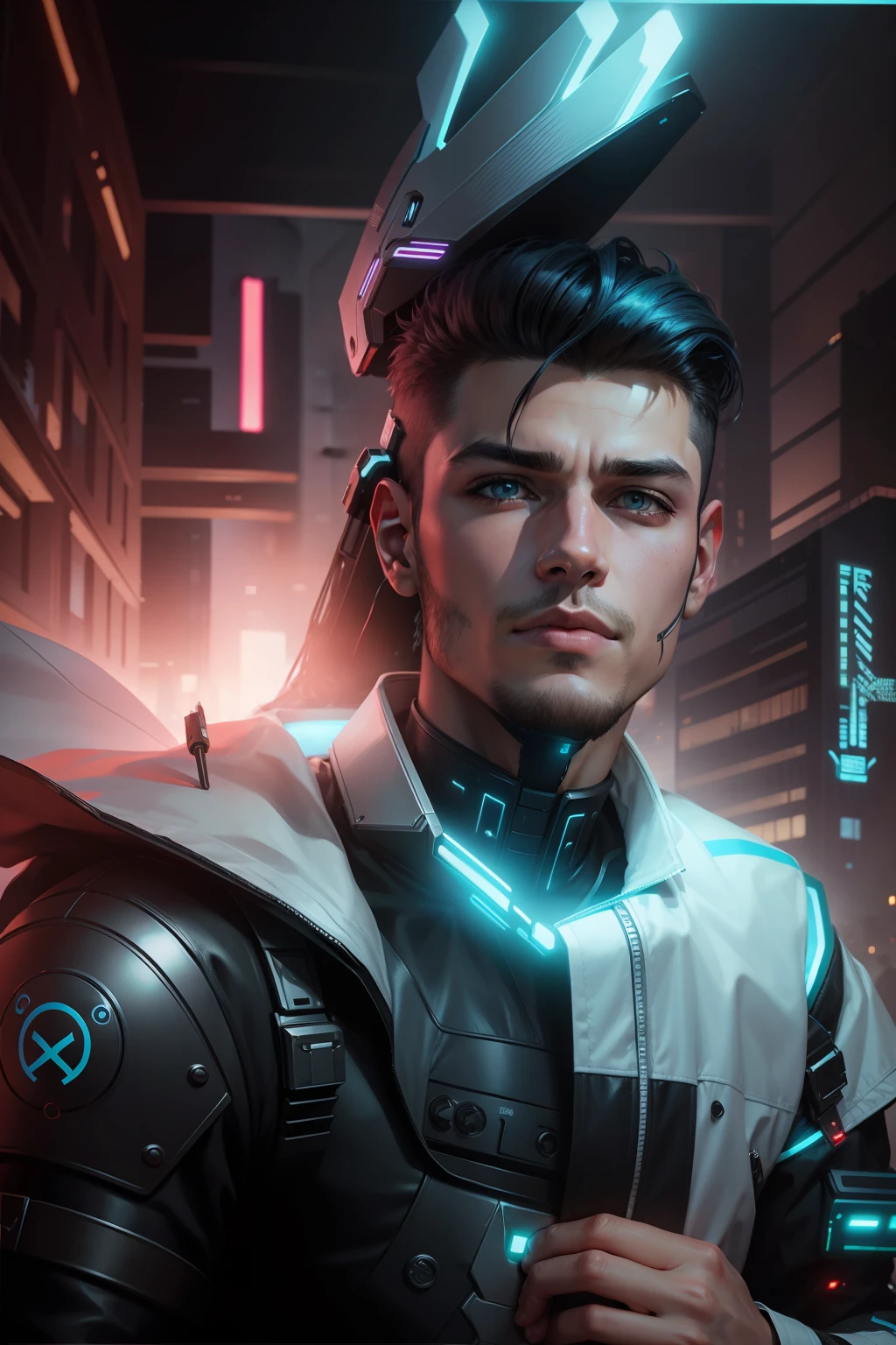 Change background cyber punk handsome boy realistic face