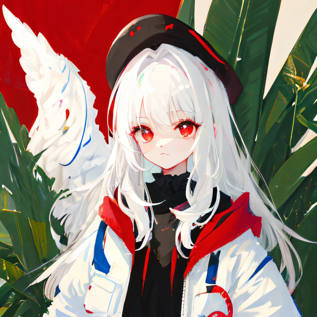 White-haired female cute
Red eyes