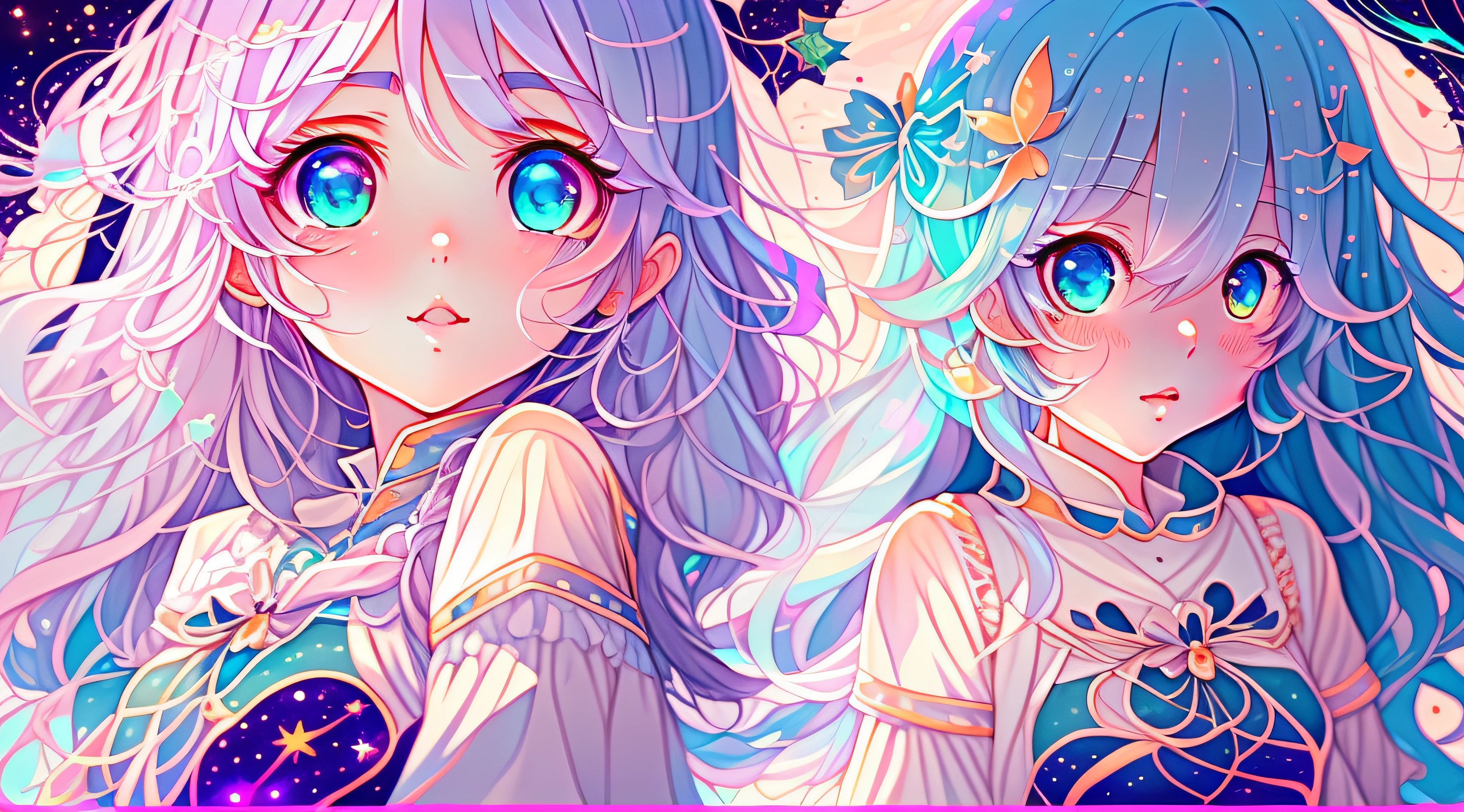 Anime girl with long hair and blue eyes wavy, anime girl with cosmic hair, Digital art on Pixiv, A beautiful artwork illustration, Cute detailed digital art, Beautiful anime artwork, Anime fantasy illustration, Detailed digital anime art, Soft anime illustration, pixiv contest winner, Loish et WLOP, Beautiful anime art, beautiful anime art style