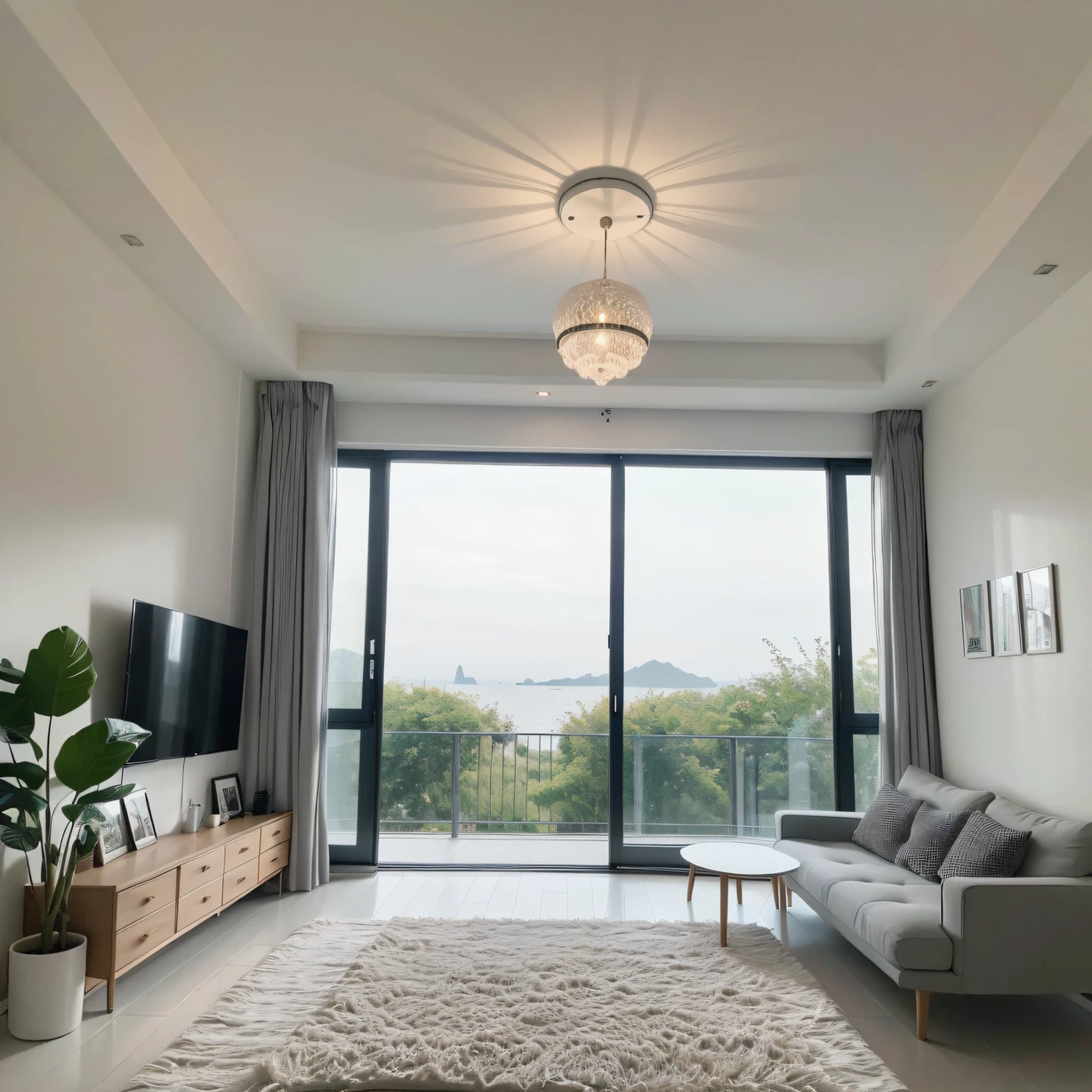 ,masterpiece, best quality,8k, ultra highres,(中景 the scene is),Nordic is intertwined with modern minimalist elements,Create the bedroom of this villa。The spacious and bright space is decorated with shades of grey and white,It brings you the ultimate relaxation experience。Log decoration is accompanied by fresh plants,It creates an atmosphere where nature and comfort coexist。Picturesque view from the window,Let you feel the embrace of nature at home every day。