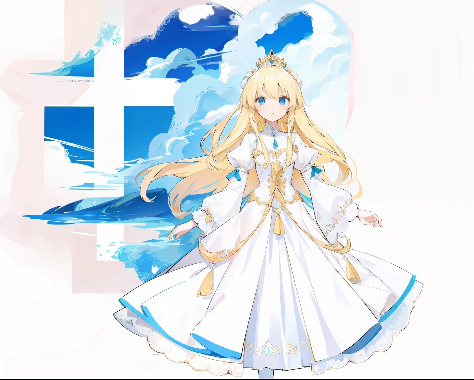 Long blonde hair，White princess dress，janelas
