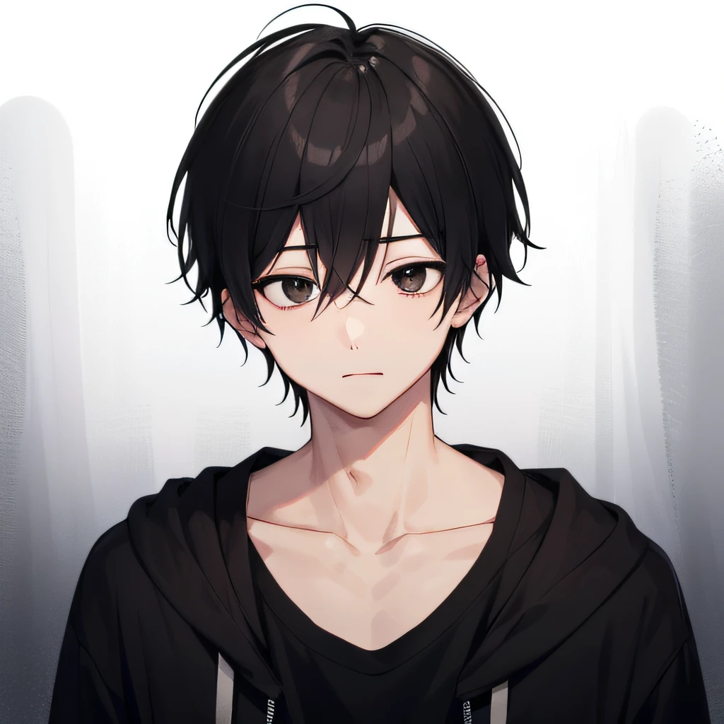 1 boy、A dark-haired、black eyes、Depression