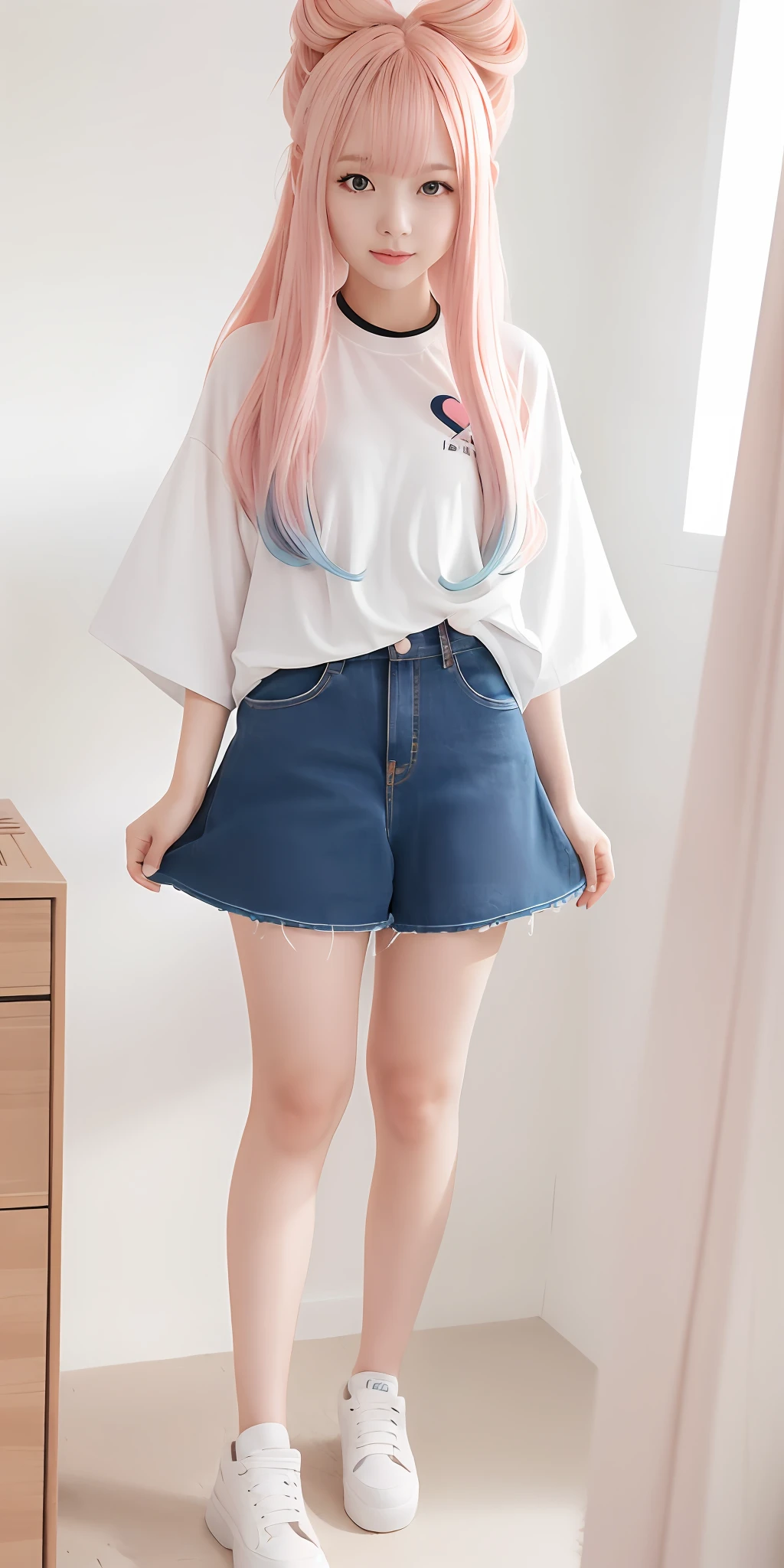 (HighestQuali,tmasterpiece,A masterpice),1girll, Full body like,sexy for,Pink hair, long whitr hair,Blue hair ends dyed,ssmile, side-lighting, the wallpaper, dyna,Coral Palace Heart Sea
