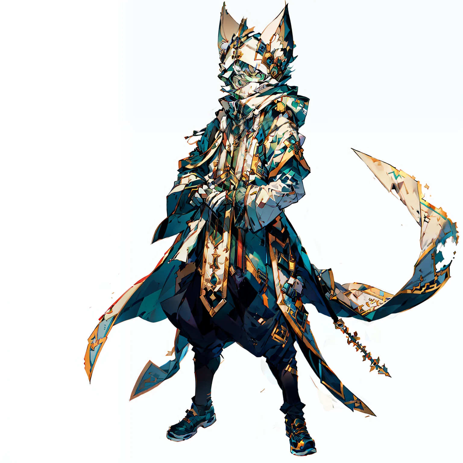 No background, Full body shot, femele, His clothes are old beige cloth、Wearing a hood, One Person, Green body, Sexy, 1 person,