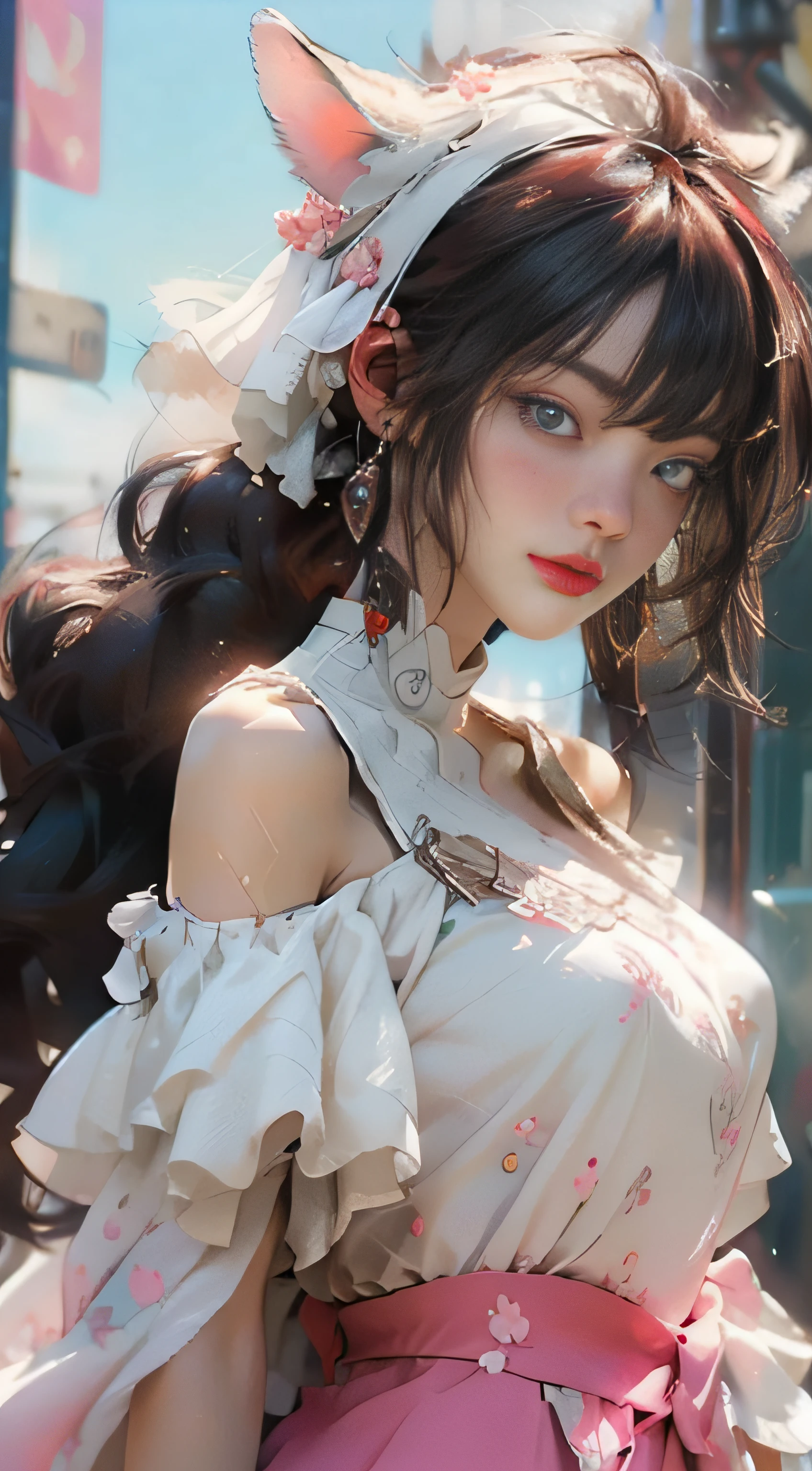 A close up of a woman in a dress with a cat ear - SeaArt AI