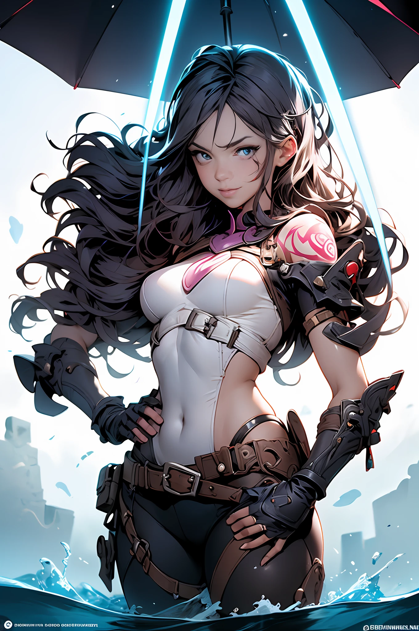 Gwenpool, colosseum,cybe,tattoo,without clothes,savage,small bust,Machine hands,shoulder length messy hair no clothing,detailed beautiful face,detailed beautiful eyes,shieid,happy, smail, super detailed skin,(Beautiful slender style anime girl), hyperdetailed painting, luminism, art by Carne Griffiths and Wadim Kashin concept art, 4k resolution, fractal isometrics details bioluminescence , 3d render, octane render, intricately detailed , cinematic, trending on artstation Isometric Centered hyperrealistic cover photo awesome full color, hand drawn , gritty, realistic mucha , intricate, hit definition , cinematic,Rough sketch, bold lines, on paper,((doragon)).((water))