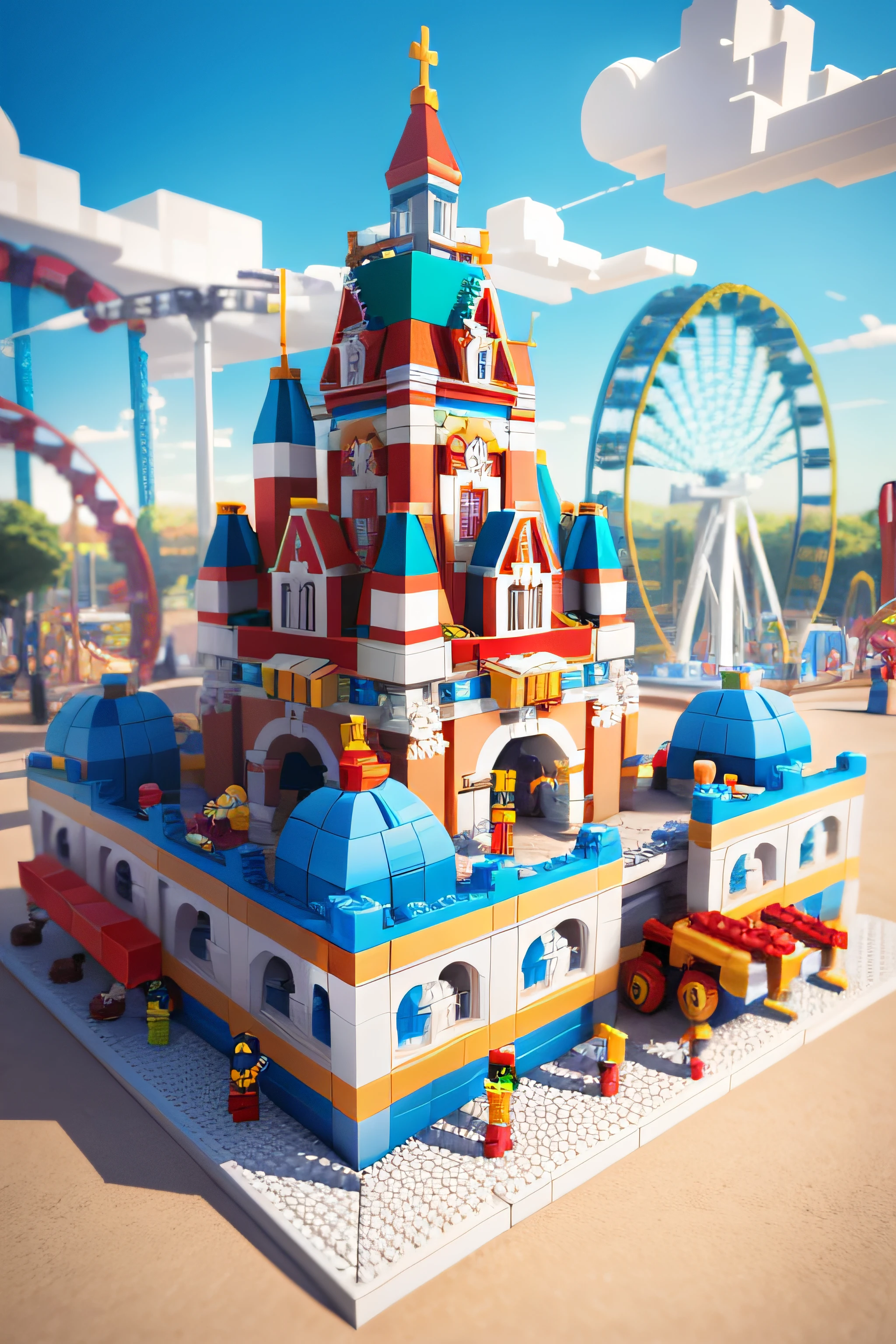 Lego style, amusement park scene, rich color matching, blind box style, toy model, voxel, very detailed, super high resolution, 8K UHD --v 6