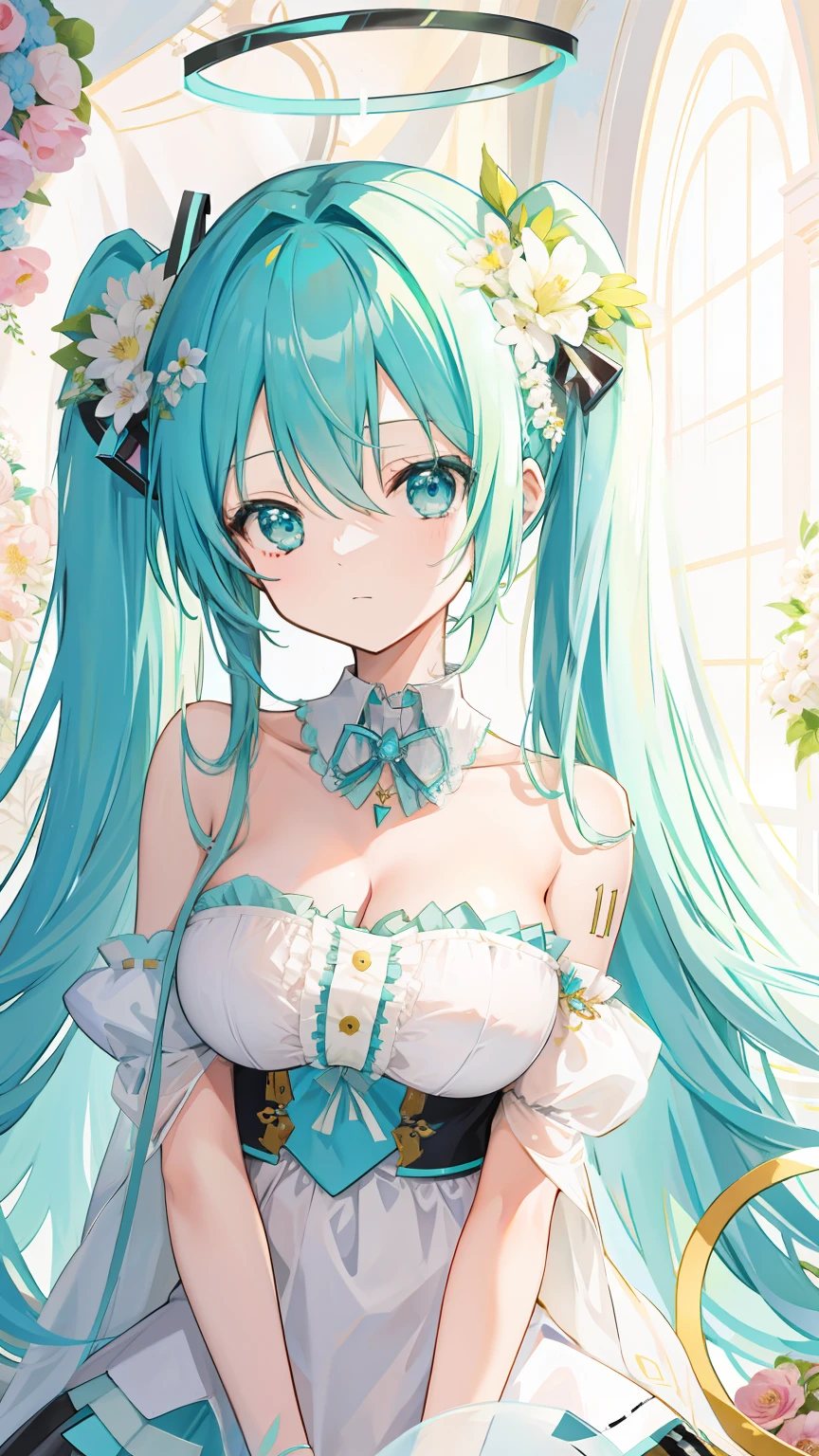 Big breasts Hatsune Miku,angelicales,The halo,Flower accessories