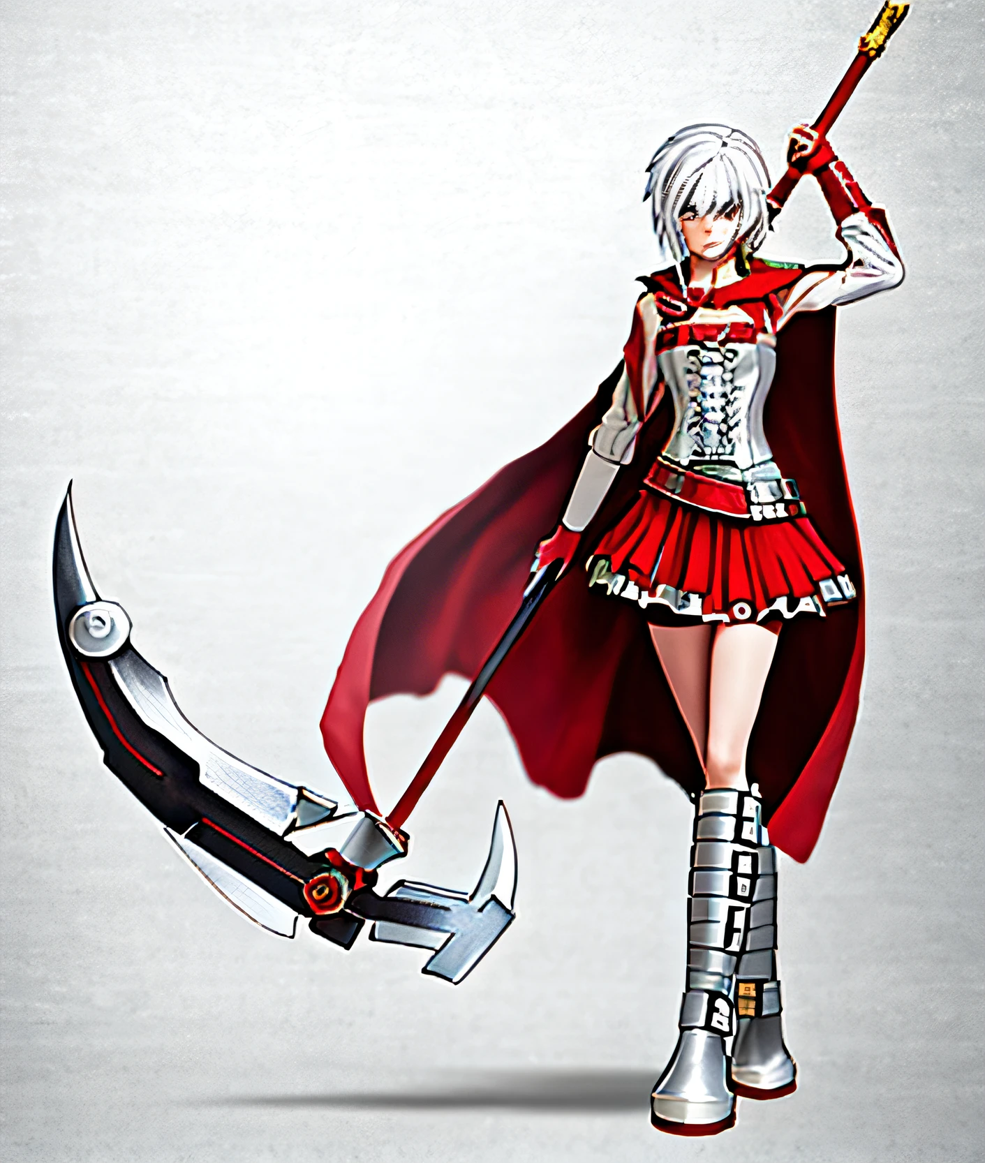 a drawing,A woman in a costume holding a sword, clean anime outlines, clean lineart, perfect lineart, v from devil may cry as an elf, sharp lineart, lady in red armor, with cape, silver armor and red clothing, Line art!!, Fantasy Scythe, natalie from epic battle fantasy, linear art, red capelet, bold lineart