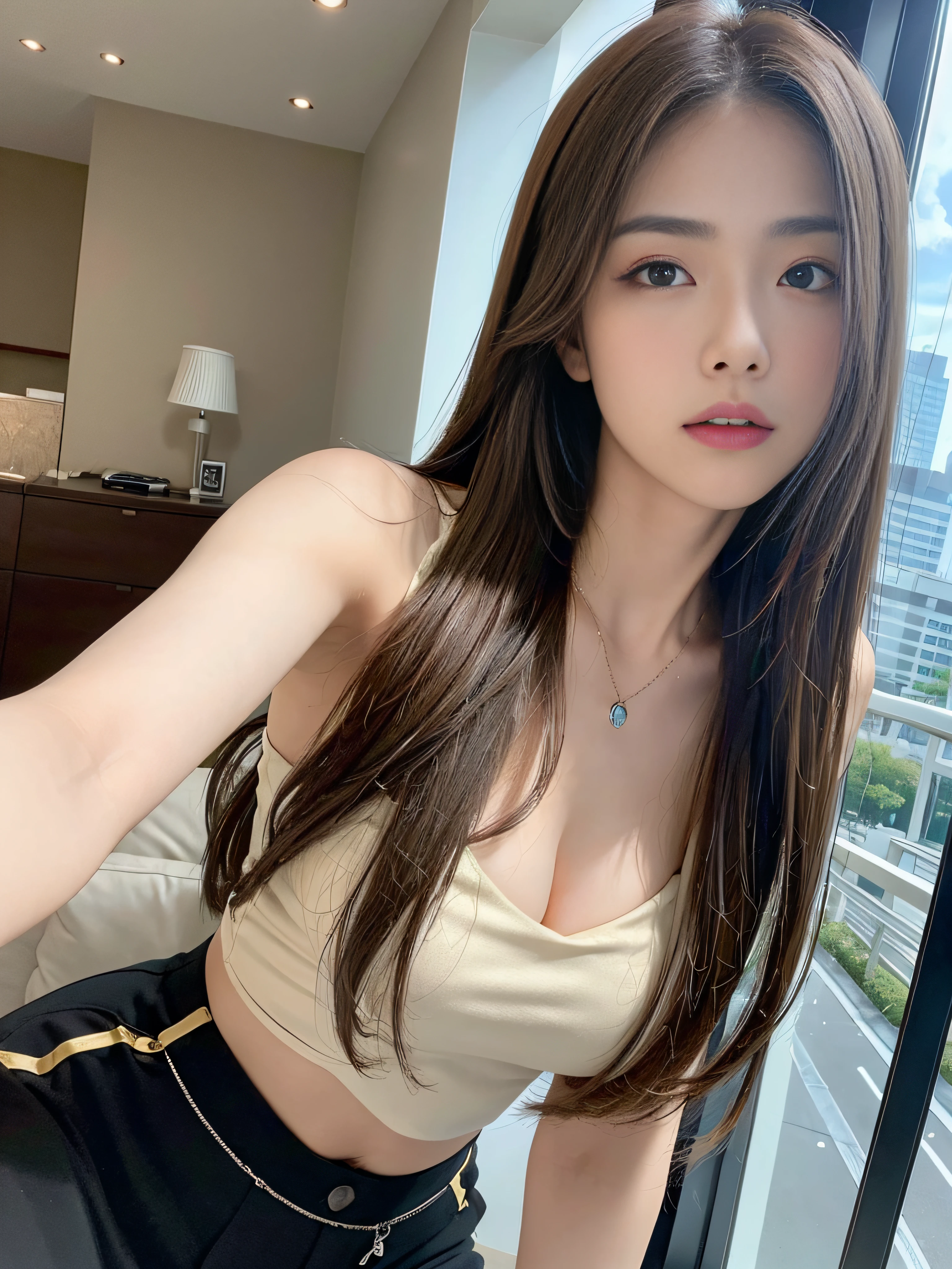 ((Realistic lighting、top-quality、8K、​masterpiece:1.3))、Clear focus:1.2、snfw]1.2,((nudde:1.3))、1girl in、perfectbodybeauty:1.4、Slim abs:1.1、dark-brown eyes、((dark brown hair、middlebreasts:1.2))、(Acceleration:1.4)、Slender face、newyork、30F in a skyscraper、With large glass windows in the background、More on the window、Open your legs、Looking at the camera、(24 year old:1.3)、hyperdetailed face、A detailed eye、二重まぶた、a necklace、