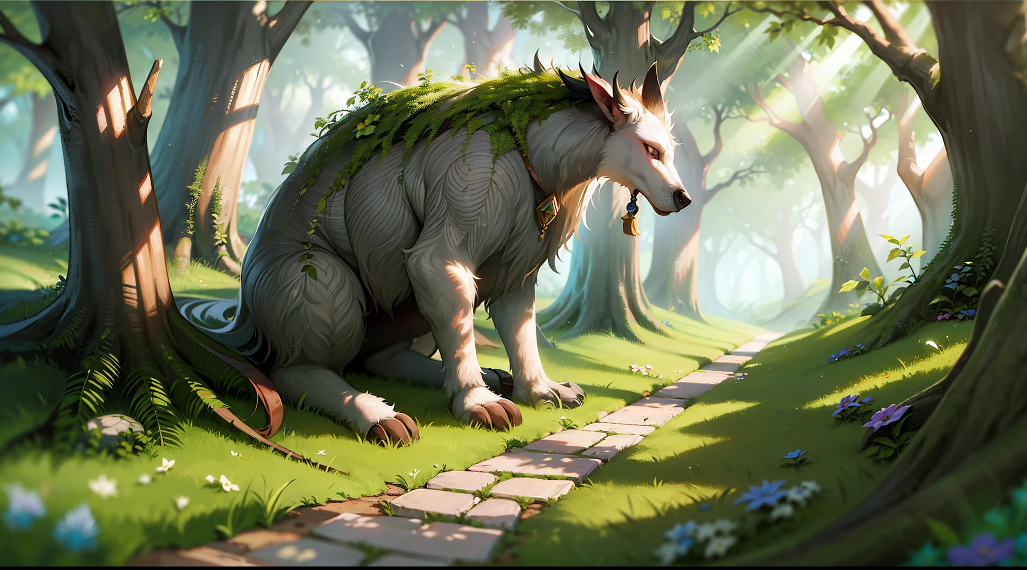 "The image depicts Aiden, the courageous young adventurer, stumbling upon the ancient map in the enchanting forests of Alveria. Sunlight filters through the foliage, illuminating the moment of discovery. The weathered map lies on a moss-covered stone, its intricate markings hinting at the hidden treasure and the Heart of Harmony."