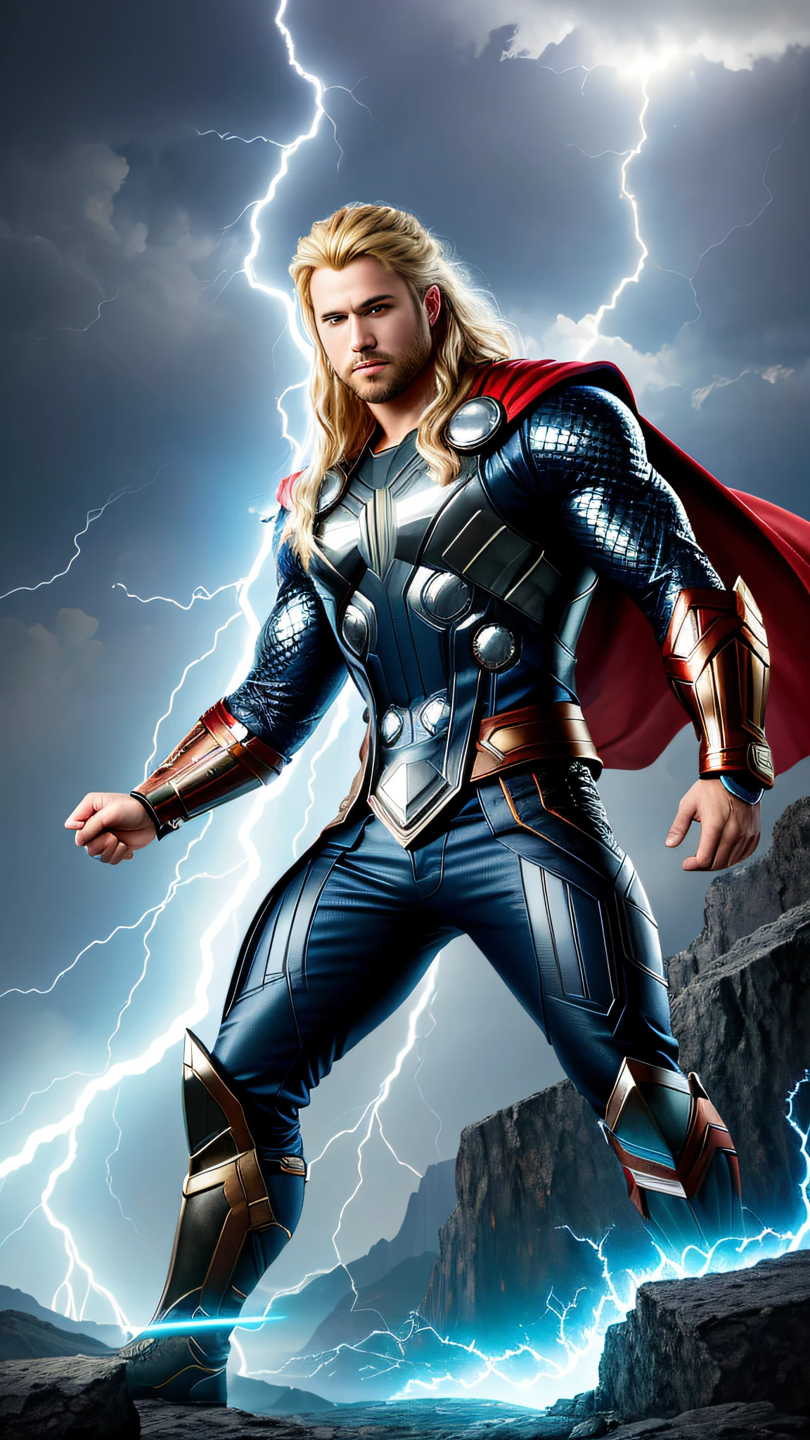 (best quality:1.33), (masterpiece:1.42), (realistic:1.24), (detailed:1.15),
Generate an image of Thor with flashy, eye-catching special effects, like energy blasts or lightning bolts, in the style of Ross Tran,
professional photoshoot, action shot, cowboy shot,