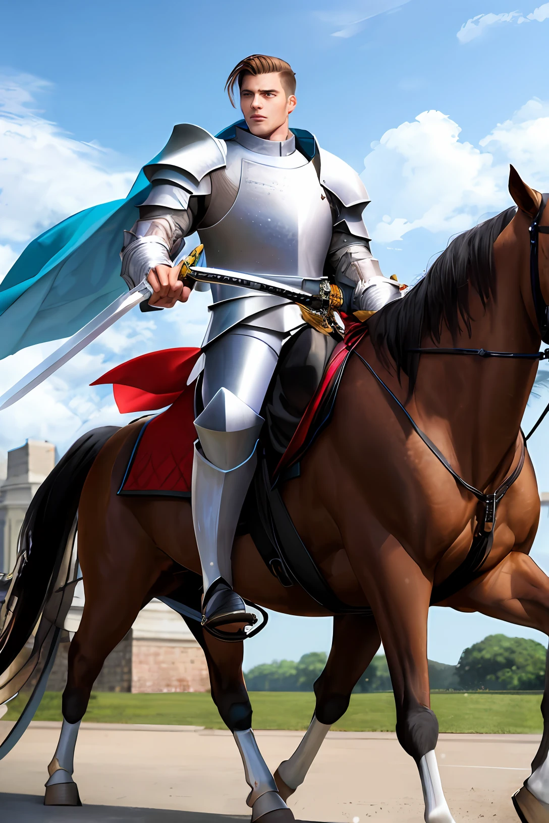 male knight,Iron Ride,Majestic and heroic,Handsome with a sword,