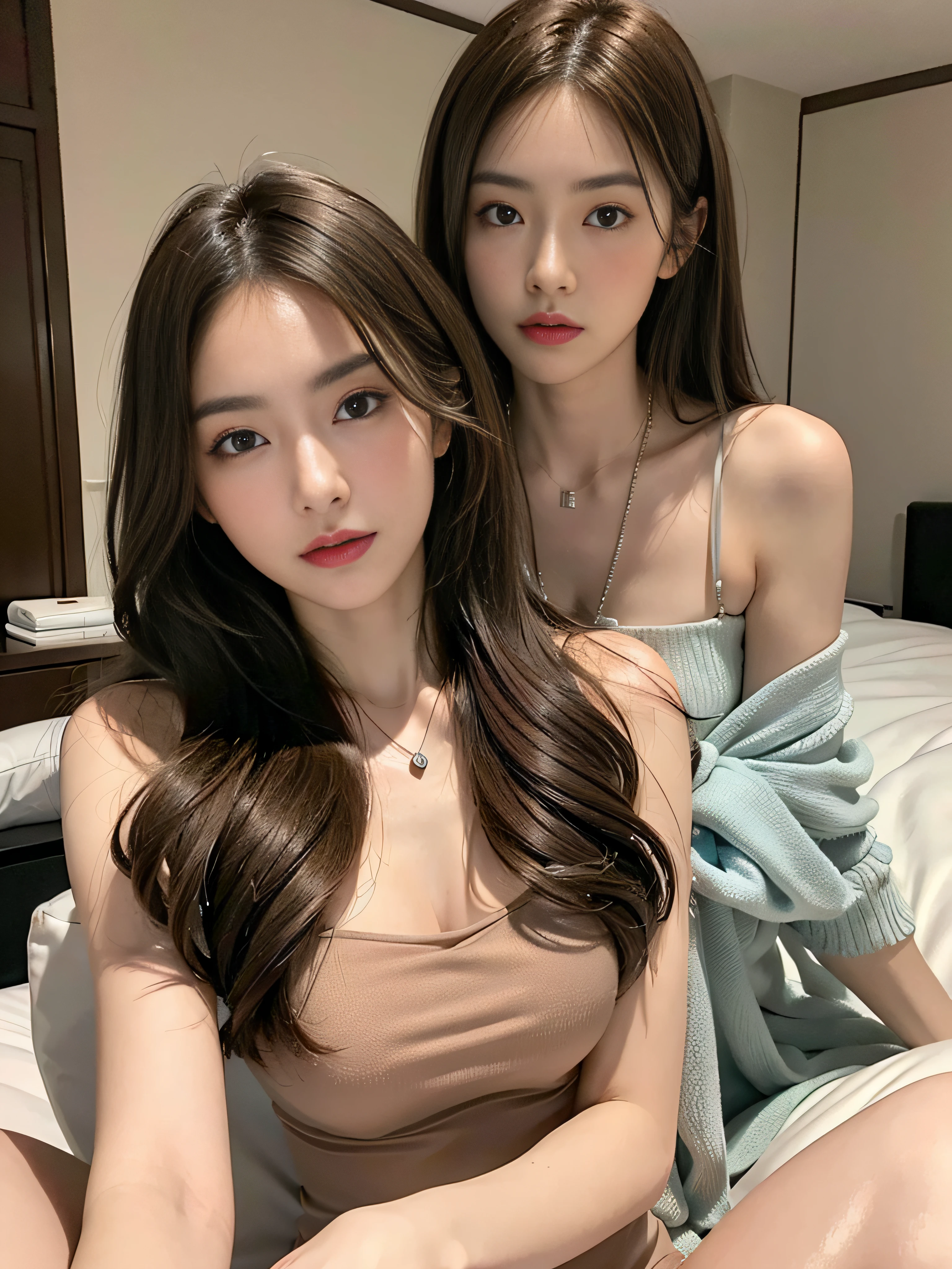 ((Realistic lighting、top-quality、8K、masterpiece:1.3))、Clear focus:1.2、snfw:1.2,((nudde:1.3))、1girl in、perfectbodybeauty:1.4、Slim abs:1.1、dark-brown eyes、((dark brown hair、middlebreasts:1.2))、(Acceleration:1.4)、Slender face、on the beds、laying on back、Lying、Open your legs、Looking at the camera、(24 year old:1.3)、hyperdetailed face、A detailed eye、二重まぶた、a necklace、Bird's eye view
