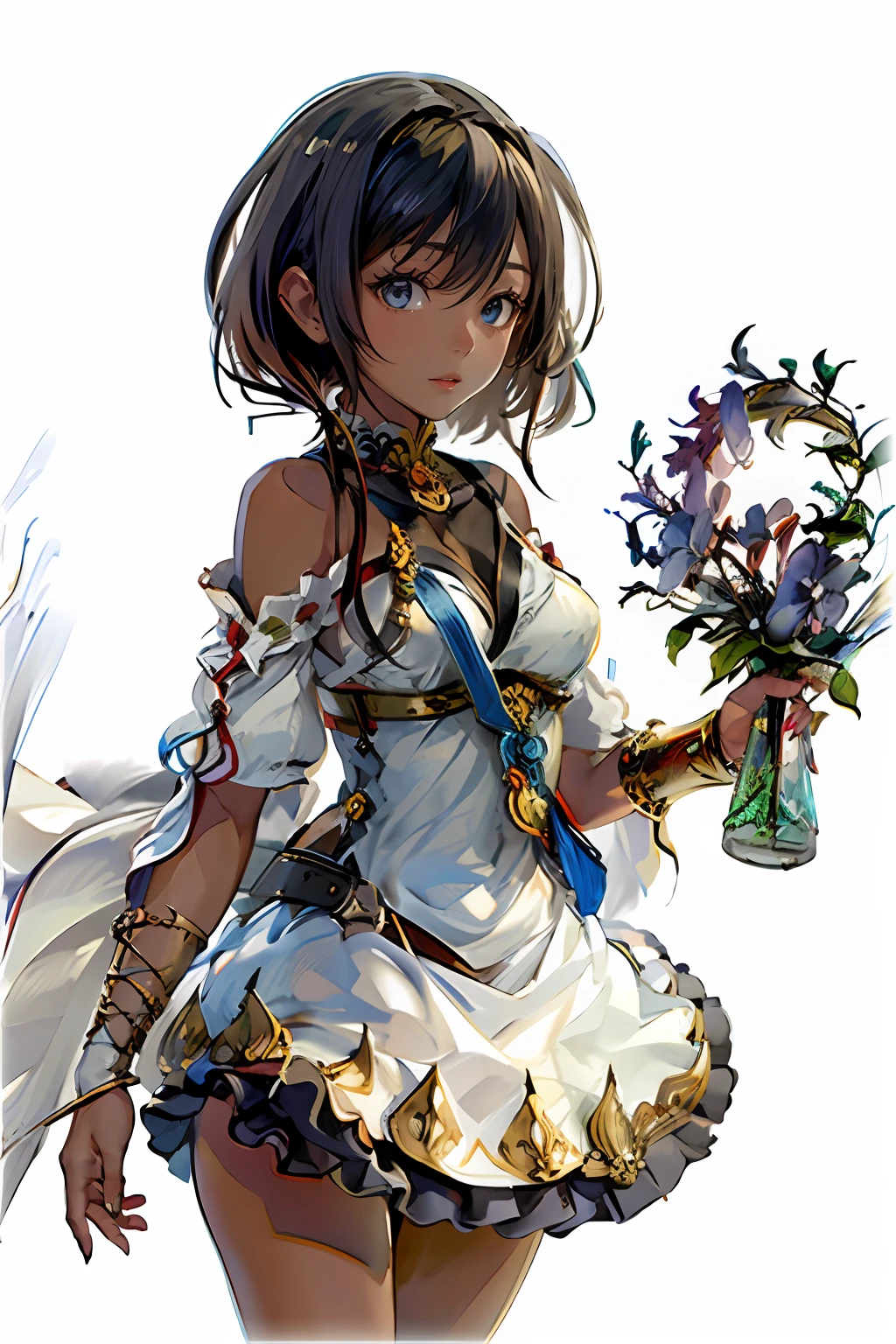 masterpiece、top-quality、hightquality、high detal、(Black skin)、full body Esbian、beautiful countenance、beautidful eyes、夏天、simple background、
