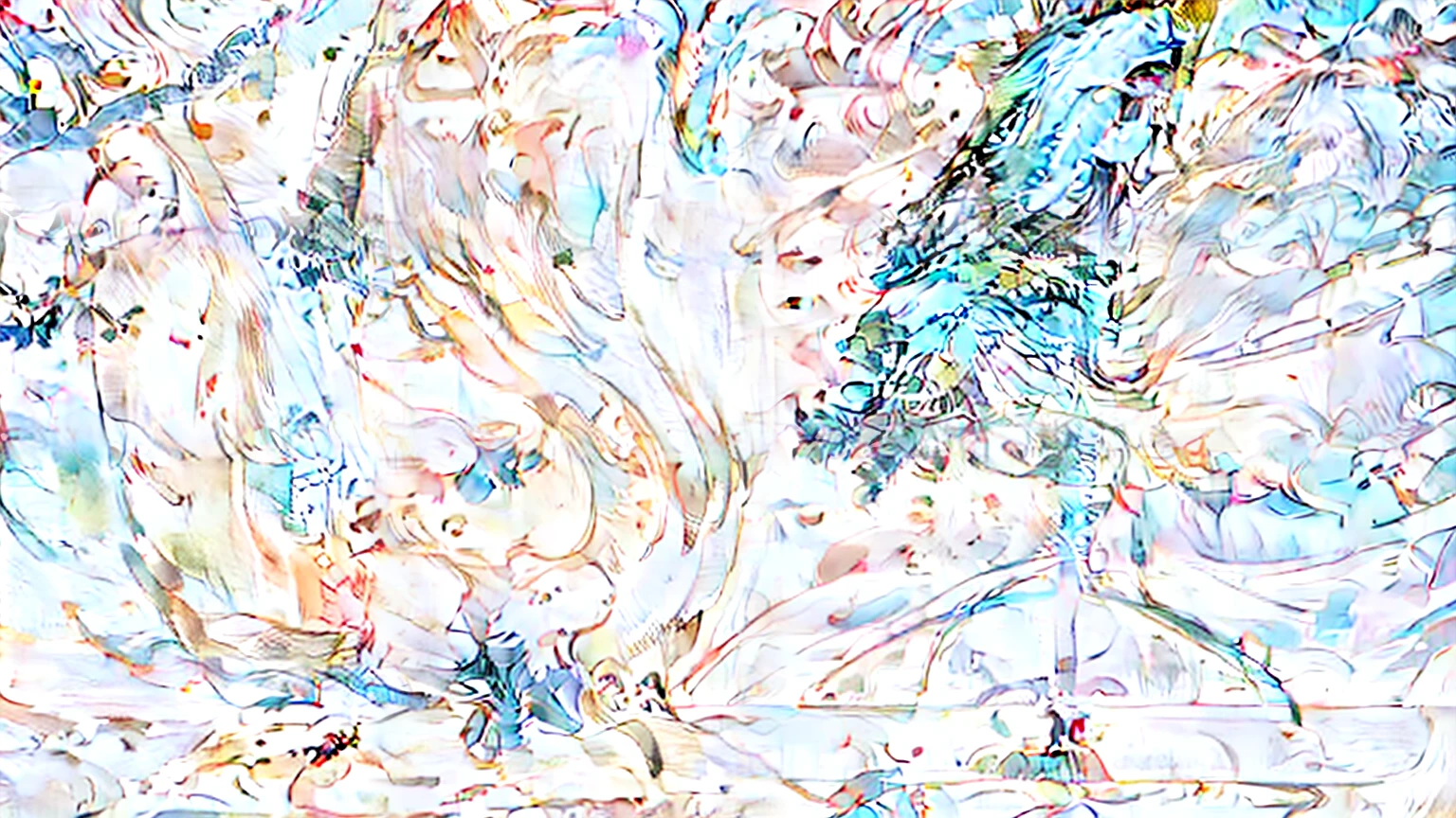 A dragon hovered in the air, The dragon's body hovered in the air, The dragon head is looking at a man sitting cross-legged on the surface of the lake, Immortal, Cranes surround them, Colorful and layered cloud background, Clouds are everywhere, Classical buildings and mountains stand among the clouds, The flying fairy is next to the dragon, Background divergent composition, reflection on the lake, Classical lanterns are irregularly distributed on the surface of the lake, Chinese style illustration, detailed linework, full page illustration, Ultra-fine lines, Ultra high quality。, reference sheet, wide shot, UHD, super detail, high details, best quality, ccurate, masterpiece