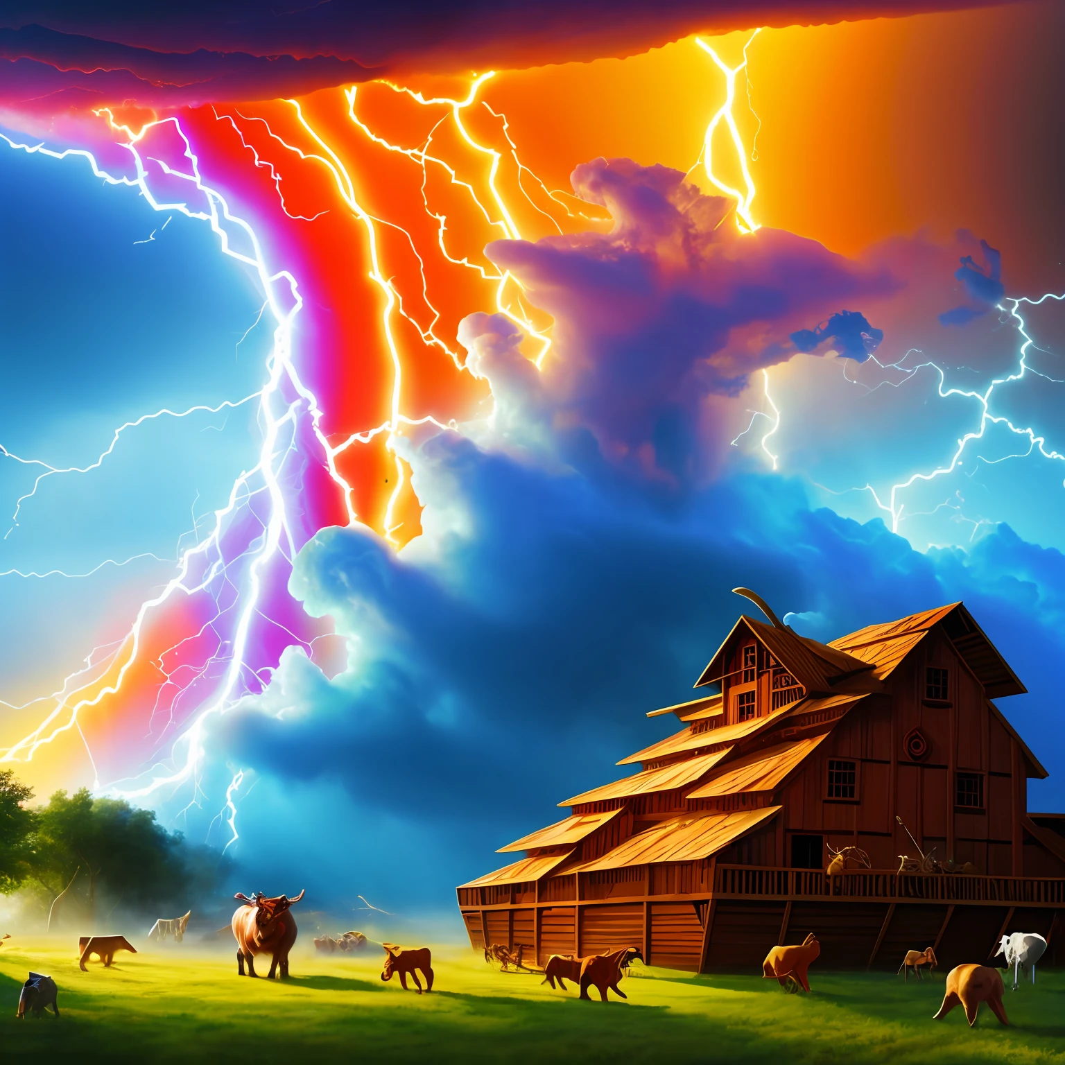 Noah’s Ark, Tornado warning, chaos, Noah’s ark, gods wrath, concept art, 4k