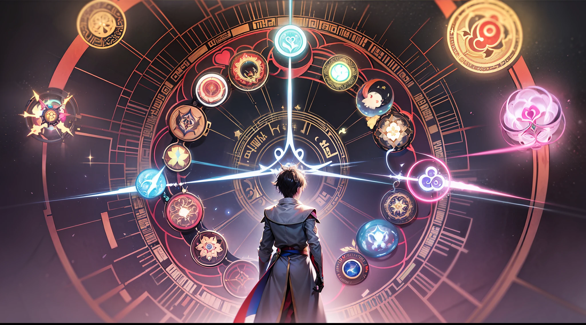 Aiden stands in front of the glowing Heart of Harmony, surrounded by the three mystical creatures who guided him on his quest. The heart radiates a mesmerizing, multicolored light, reflecting Aiden's transformation and the unity of compassion, wisdom, and selflessness. This moment symbolizes the essence of the quest's message.