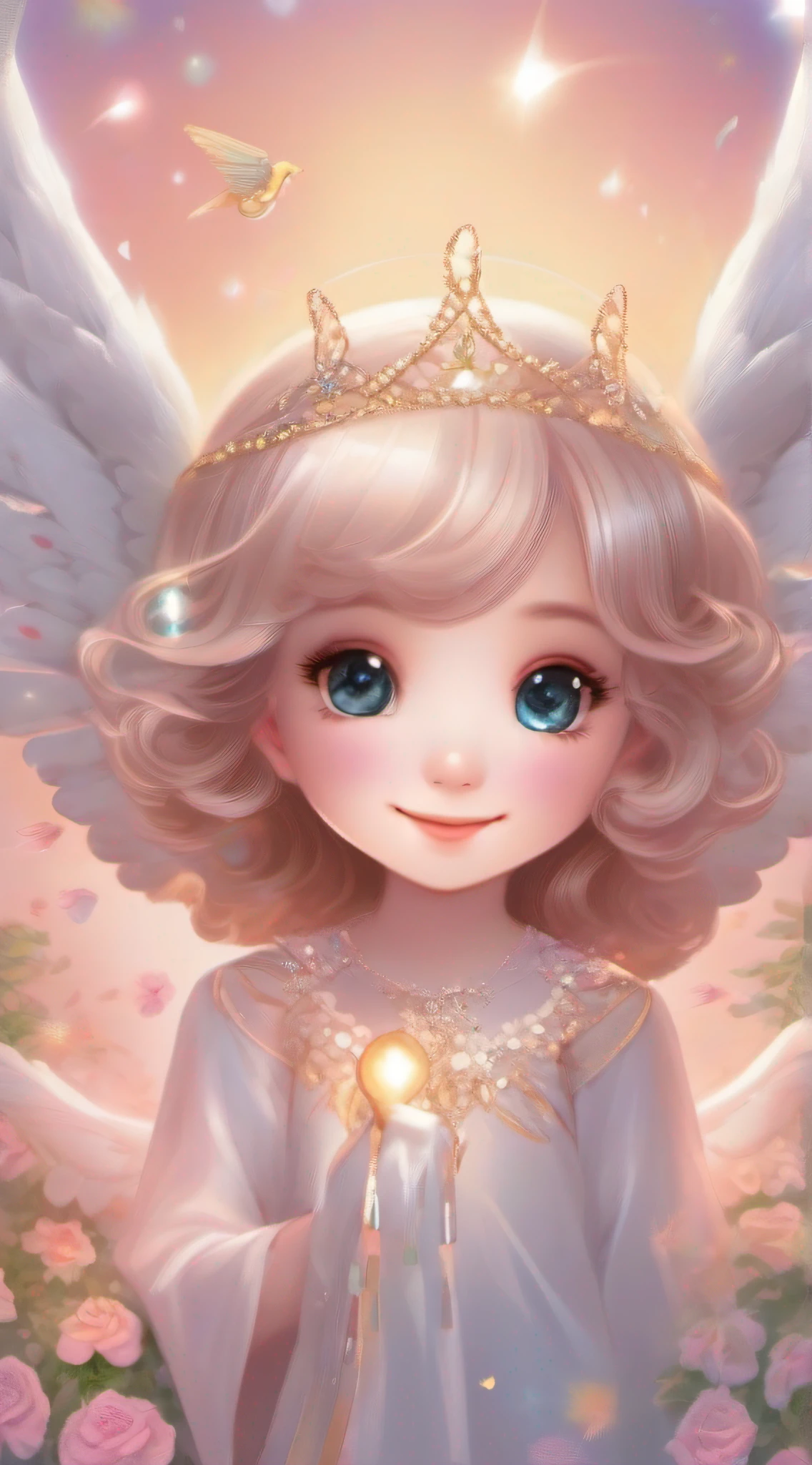 Cute Angel、Cute smile、Rosa、shimmer、Beautiful eyes、stele、Happy smile、Joy、A delightful、optic、shimmer、glad、kawaii art