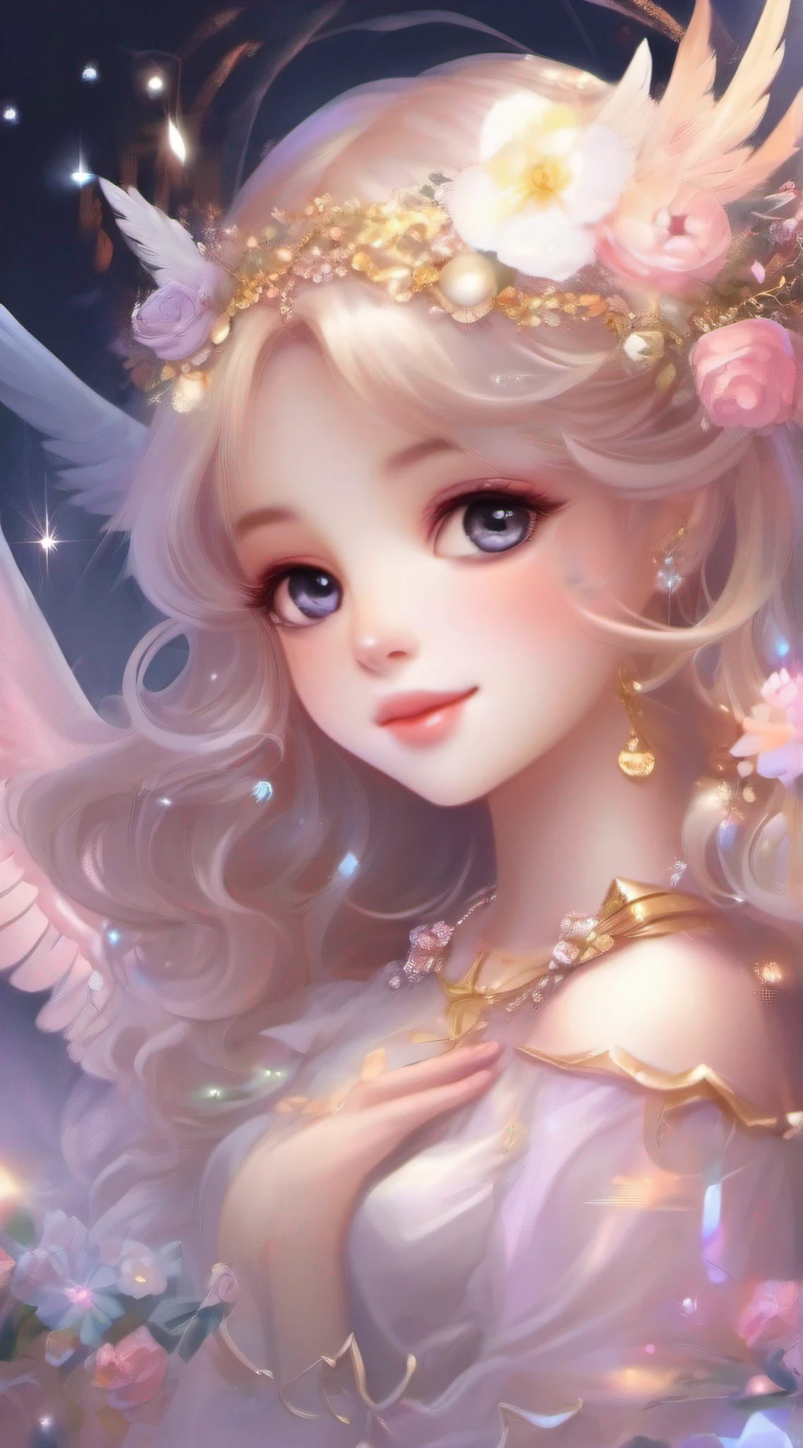 Cute Angel、Cute smile、Rosa、shimmer、beautidful eyes、stele、Happy smile、delight、A delightful、optic、shimmer、glad、kawaii art、The light les