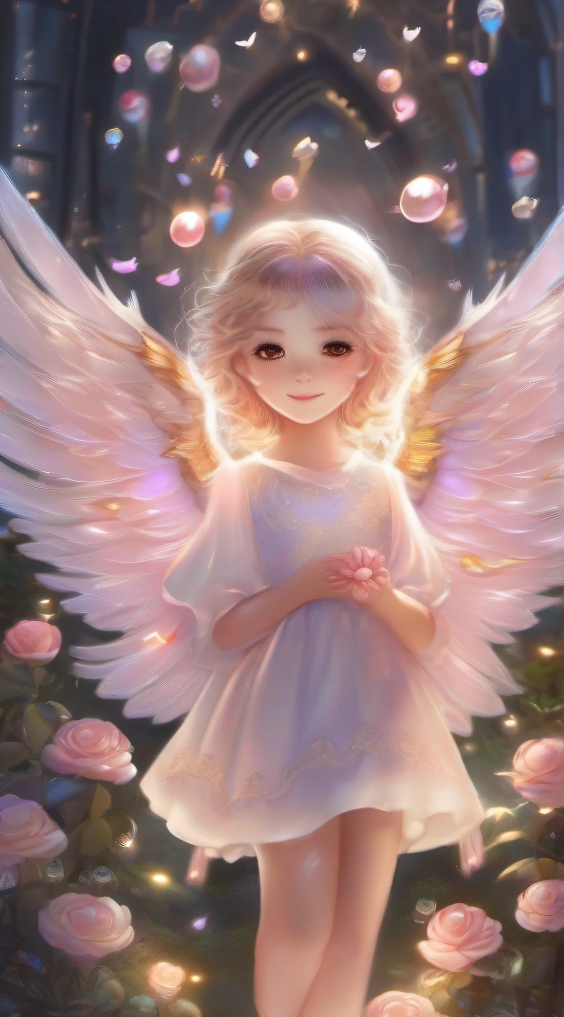 Cute Angel、Cute smile、Rosa、shimmer、beautidful eyes、stele、Happy smile、delight、A delightful、optic、shimmer、glad、kawaii art、The light twinkles