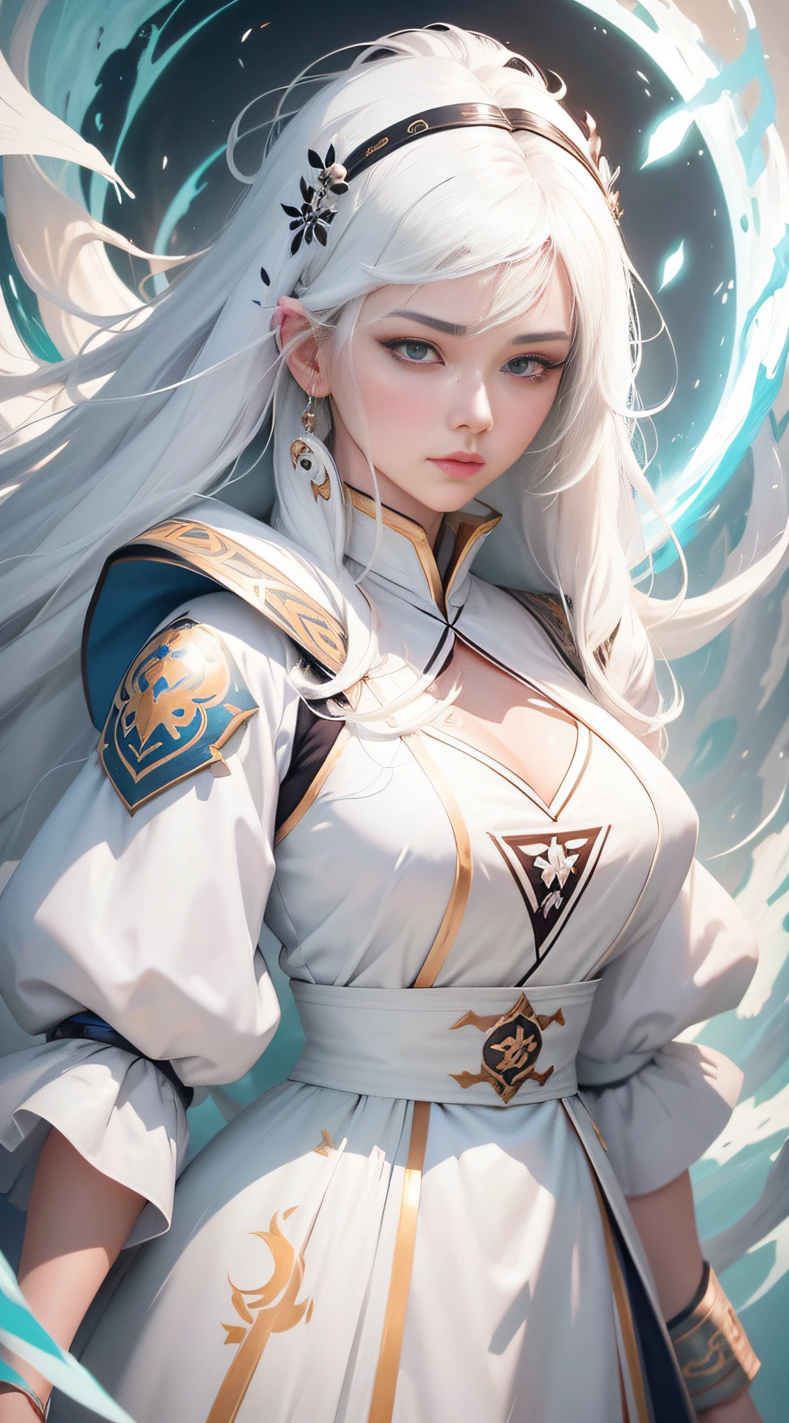 Close-up of a woman with white hair and a white mask,Belle peinture de personnage,Guviz,Guviz-style artwork,white-haired god,Yang J,Epic and beautiful character art,Stunning character art,FAN Qi,Wu Zhun Shifan,Guvitz at the Pixiv Art Station,dynamic action,dyna