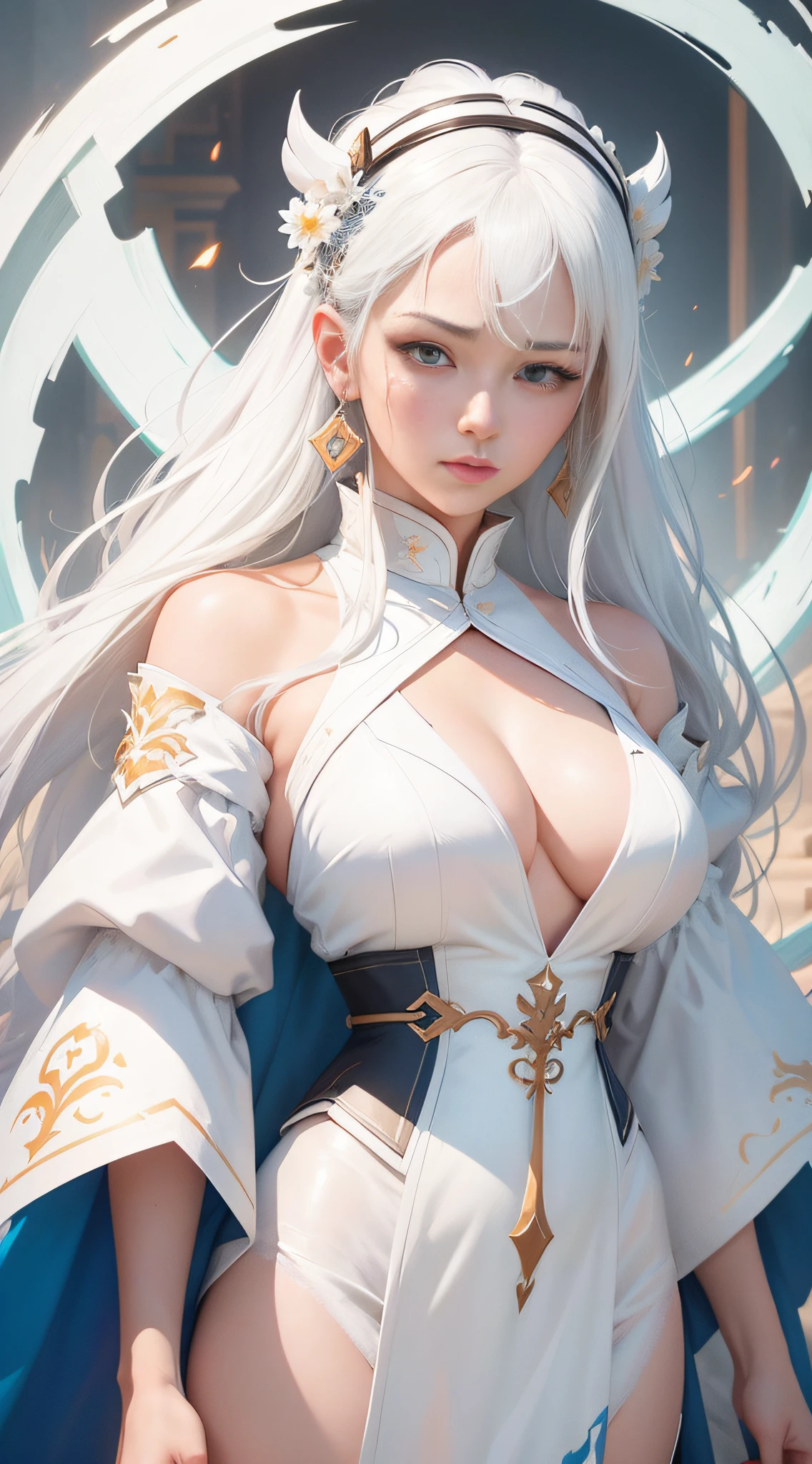 Close-up of a woman with white hair and a white mask,Belle peinture de personnage,Guviz,Guviz-style artwork,white-haired god,Yang J,Epic and beautiful character art,Stunning character art,FAN Qi,Wu Zhun Shifan,Guvitz at the Pixiv Art Station,dynamic action,dyna