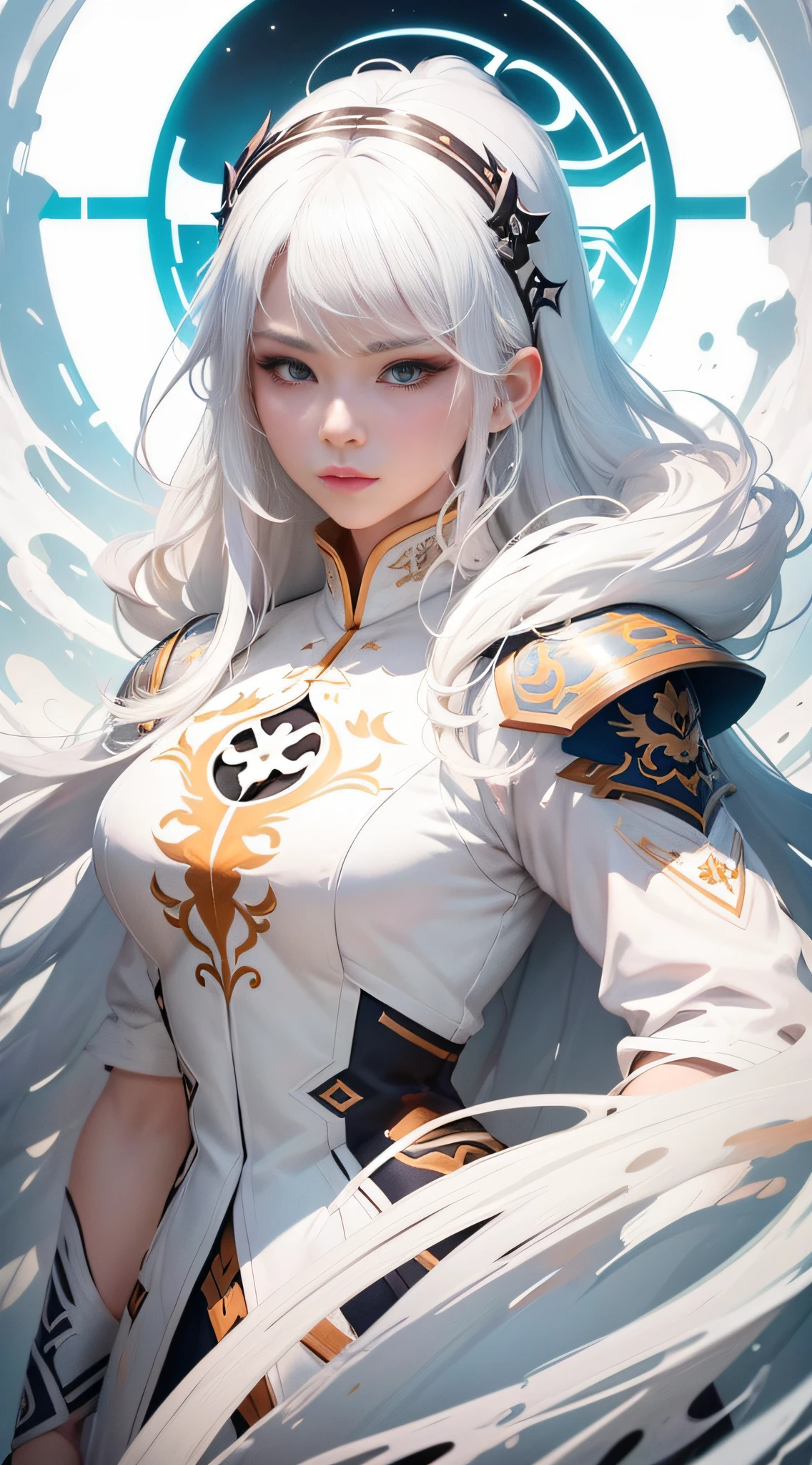 Close-up of a woman with white hair and a white mask,Belle peinture de personnage,Guviz,Guviz-style artwork,white-haired god,Yang J,Epic and beautiful character art,Stunning character art,FAN Qi,Wu Zhun Shifan,Guvitz at the Pixiv Art Station,dynamic action,dyna
