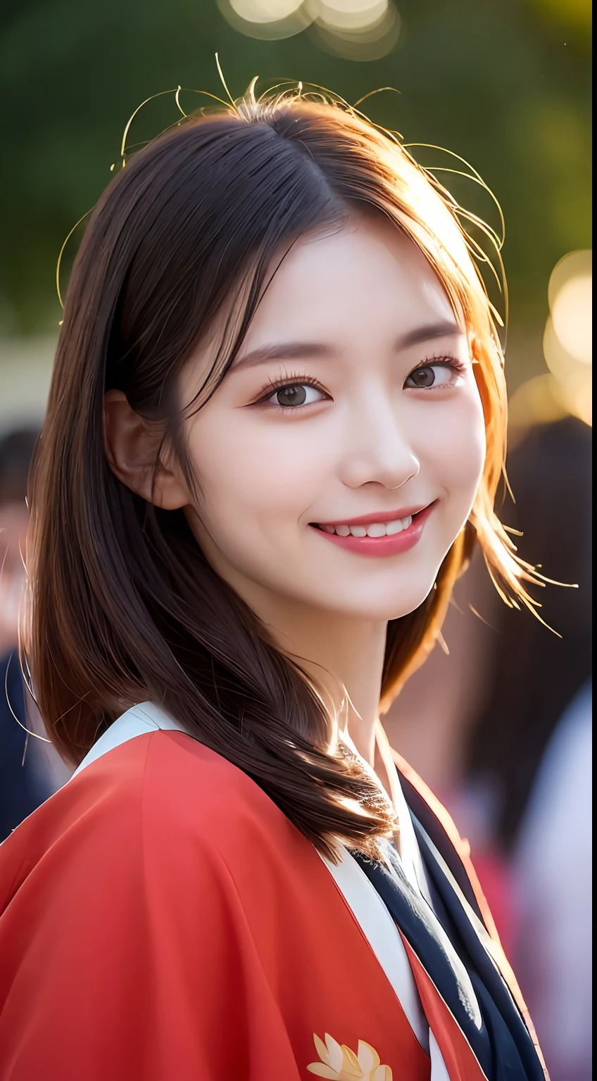 beautiful eyes, realistic eyes,look at camera,smile,(((top quality, 8k, masterpiece))), crisp focus, (beautiful woman with perfect figure), slender, (hairstyle: up)), ((kimono: Kara)), street: 1.2 Highly detailed face and skin texture Detailed eyes Double eyelids random posture, (smile),super cute Japan person,super beauty Japanese girl, realistic face, double eyelid,summer festival , at sunset , beautiful tooth , fire-works back-ground.