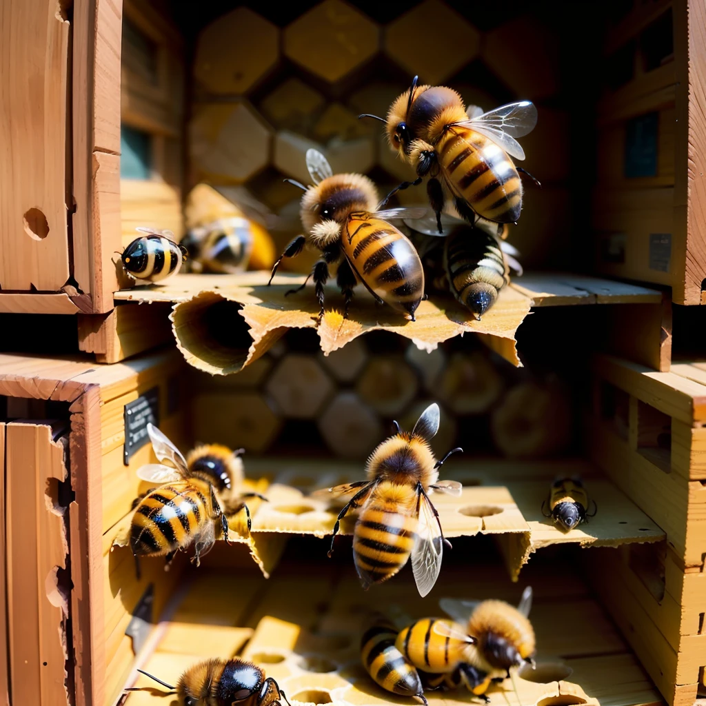 Bees fill beehive each segment with different colors --auto --s2