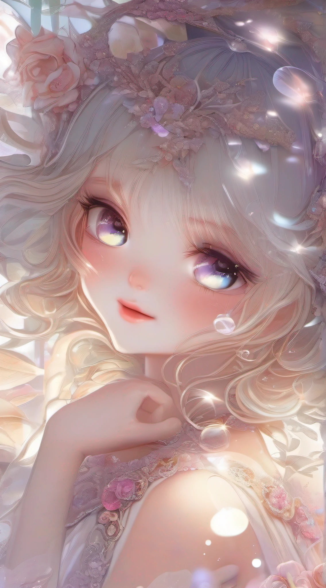 Cute Angel、Cute smile、Rosa、shimmer、beautidful eyes、stele、Happy smile、delight、A delightful、optic、shimmer、glad、kawaii art、Soap bubbles of light