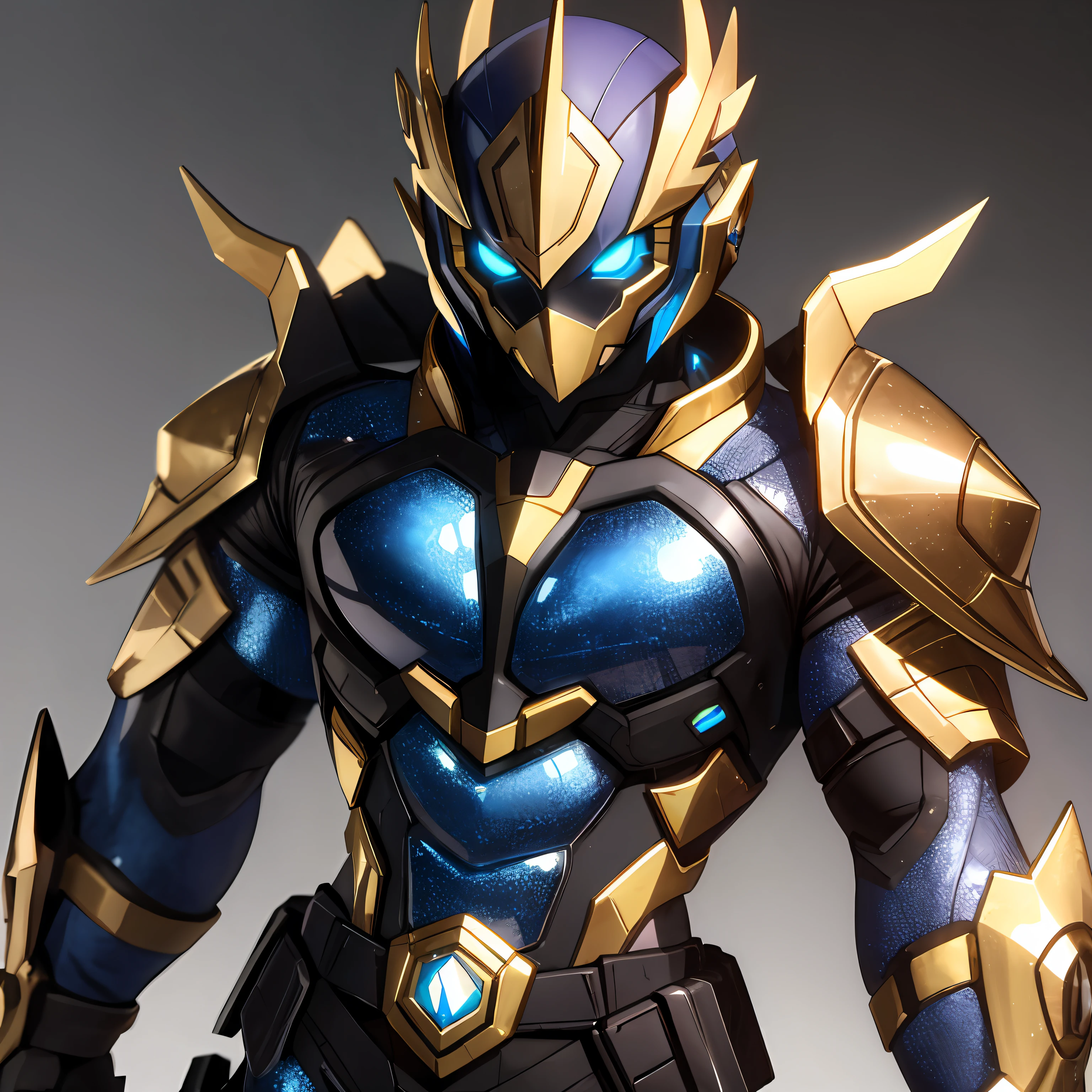 Adds a metallic feel，Blue glowing holographic eyes