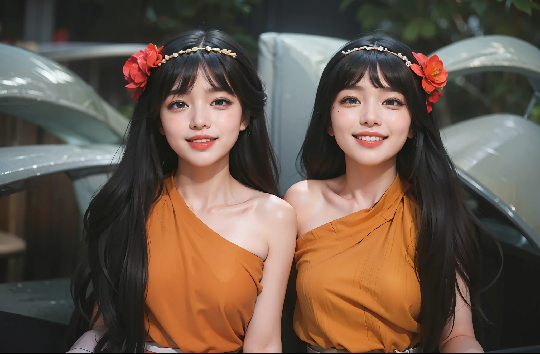 best quality, masterpiece, ultra high res, photorealistic, 1girl, offshoulder, smile