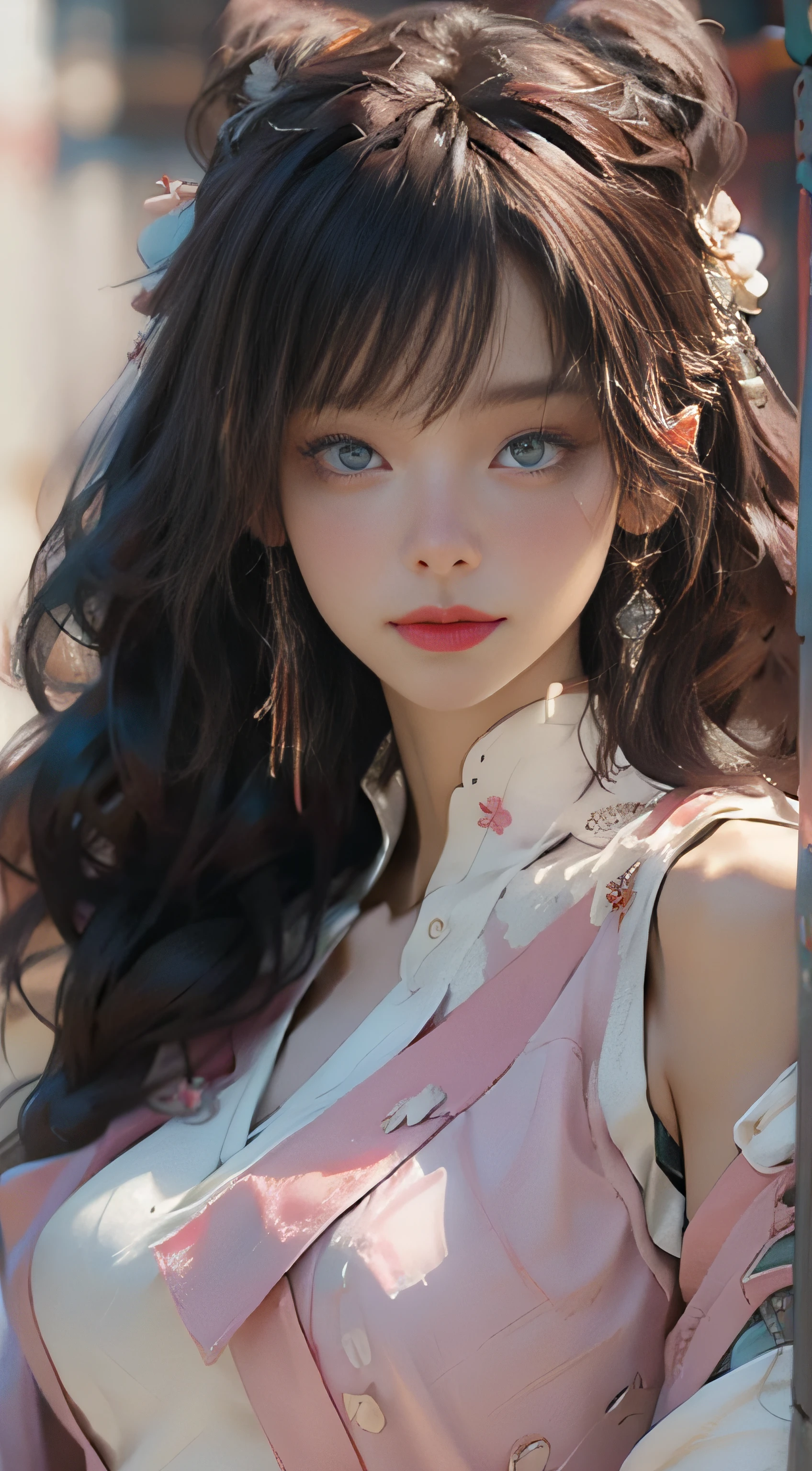 ((best qualtiy)), ((tmasterpiece)), (detail:1.4), Beautiful cyberpunk female images,hdr(HighDynamicRange),Ray traching,NVIDIA RTX,Hyper-Resolution,illusory 5,sub surface scattering,PBR textures,post-proces,Anisotropy Filtering,depth of fields,maximum definition and sharpness,Many-Layer Textures,Albedo e mapas Speculares,Surface coloring,Mitsu-Accurate simulation of material interactions,perfectly proportioned,rendering by octane,Two-colored light,largeaperture,Low ISO,White balance,Rule three points、8K raw data、Beautiful bright blue pupils,off-the-shoulder clothes,Fine pupils,Delicate face and eyes,long eyelasher,Blushlush,Delicate and fluffy hair,pink lip,Pure,Cute face,Sweet girl,Artistic sense,Casual wear,Advancedsense,butterflys,Cherry blossom petal,Beautiful hair accessories,Long hair and waist,Hair fluttering in the wind,Snow-white fox ears,curlies,Lots of white and pink,Complicated details