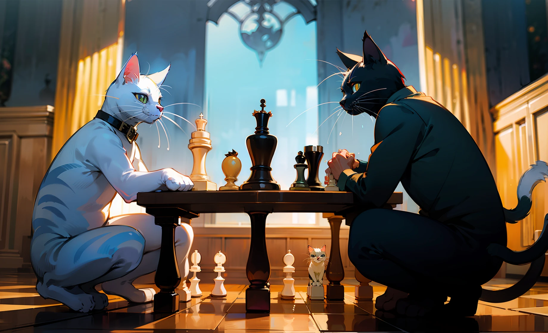 Cats playing chess