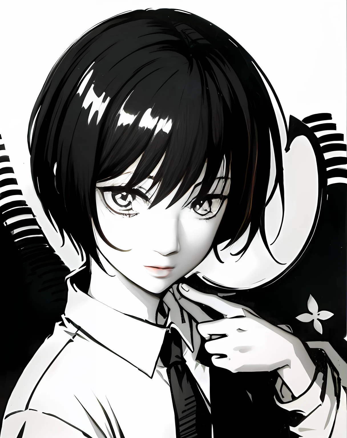 Anime characters with black hair and white shirt and tie, Kuvshinov Ilya, by Shinoda Toko, junji ito 4 k, Kuvshinov, style of junji ito, art style of junji ito, Ilya Kuvshinov sty, black and white manga style, style of hajime isayama