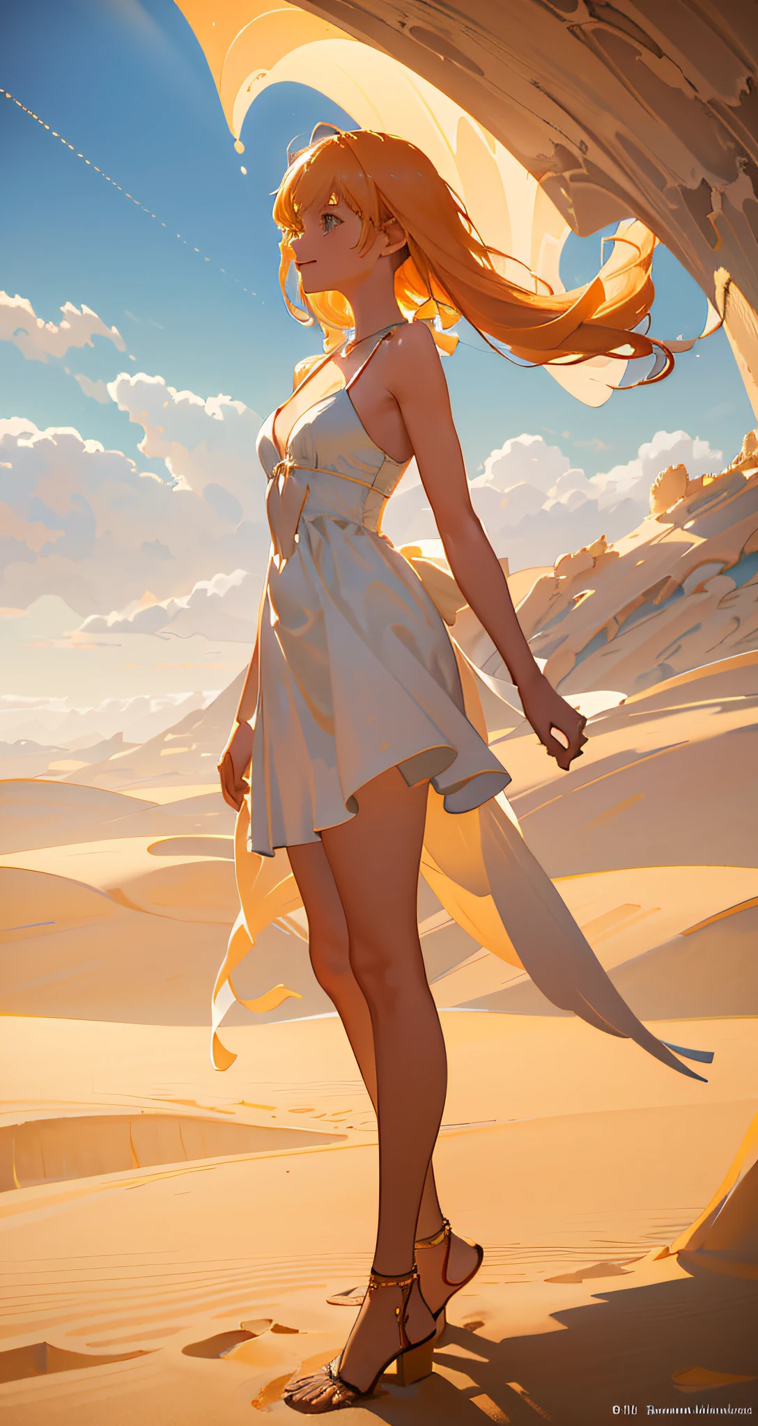 tmasterpiece,best qualtiy,cinematic Film still from,1girl,Standing in the desert,Earth Girl,Sand fog,clouds,(closeup cleavage:1.1),brightly,cheerfulness,intriguing,gentlesoftlighting,(bauhause,shape,lineworks,abstracted:1.1)