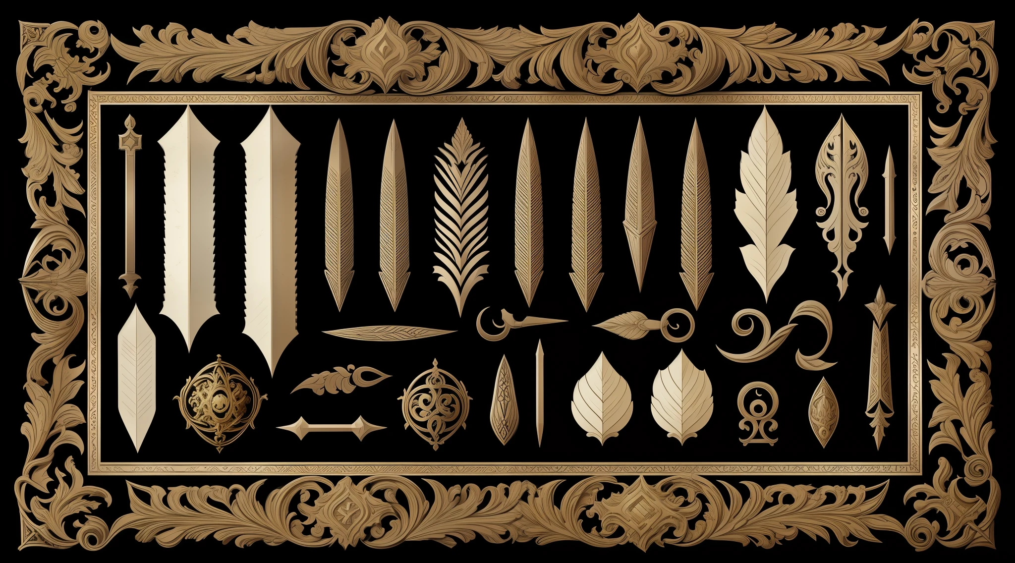 A game about the medieval Inquisition, inventory, on a black background, user interface for RPG, white bones, White letters, White Frame, White patterns, Baroque curls, Stylish inventory, anatomy, Horror, spikes, sharp edges, Realistic realism, User Interface, inventory, dialog box, menu, Carved frame, graphically, Contrast, Baroque design, Table, ribs, spine, leaves, ornament, antique parchment
