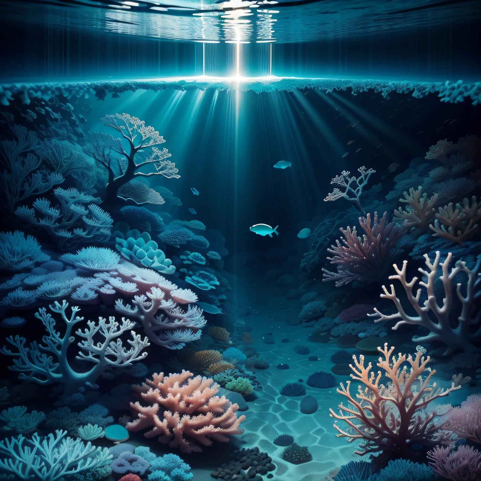 There is a fish swimming in the ocean near a coral reef, underwater with corals and fish, recife de coral colorido, Recifes, recife de coral, underwater landscape, under water scenery, coral underwater colorful, underwater setting, corais coloridos bonitos, recife tropical, Recifes, underwater ocean, Shutterstock, corais vibrantes, underwater light rays, Fundo do Mar de Corais, lindo dia ensolarado