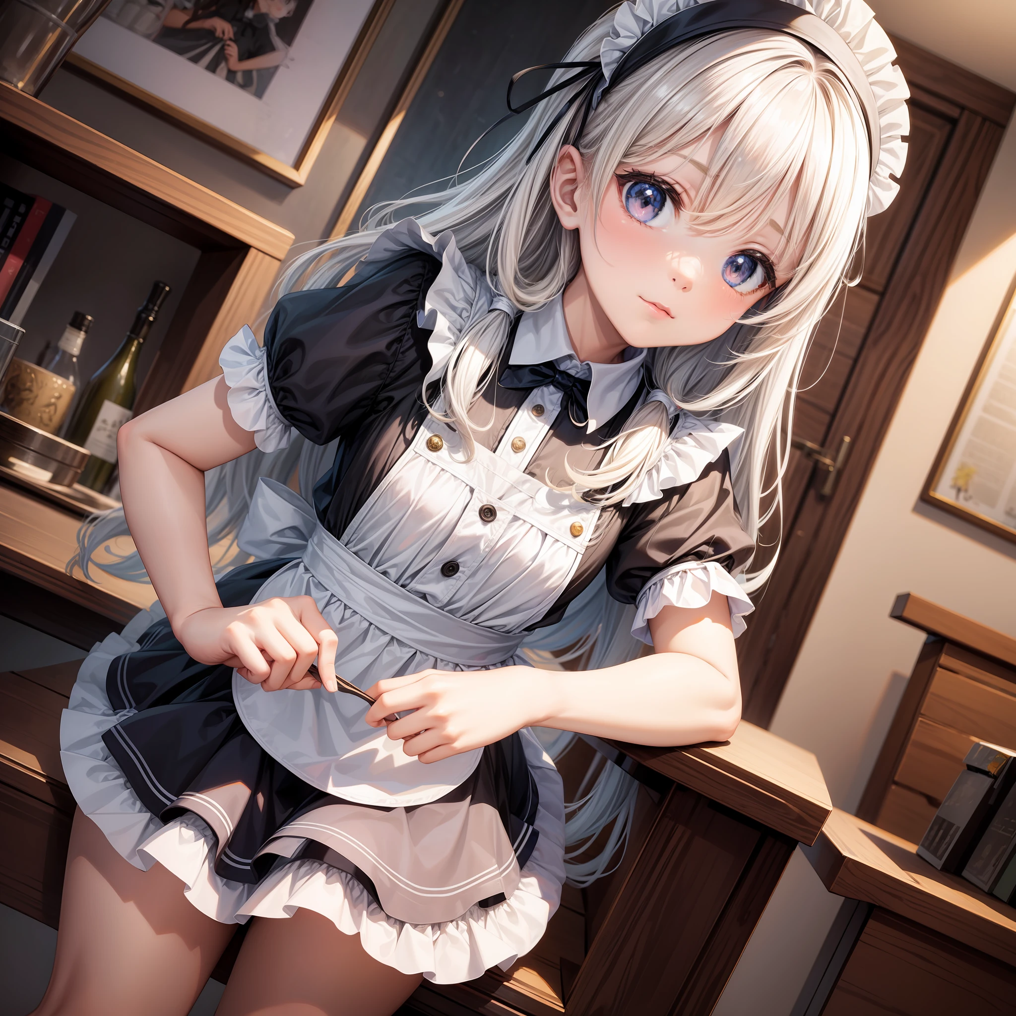 Cute little girl s top-quality masterpiece Normal five fingers Glossy hair Maid café clerk